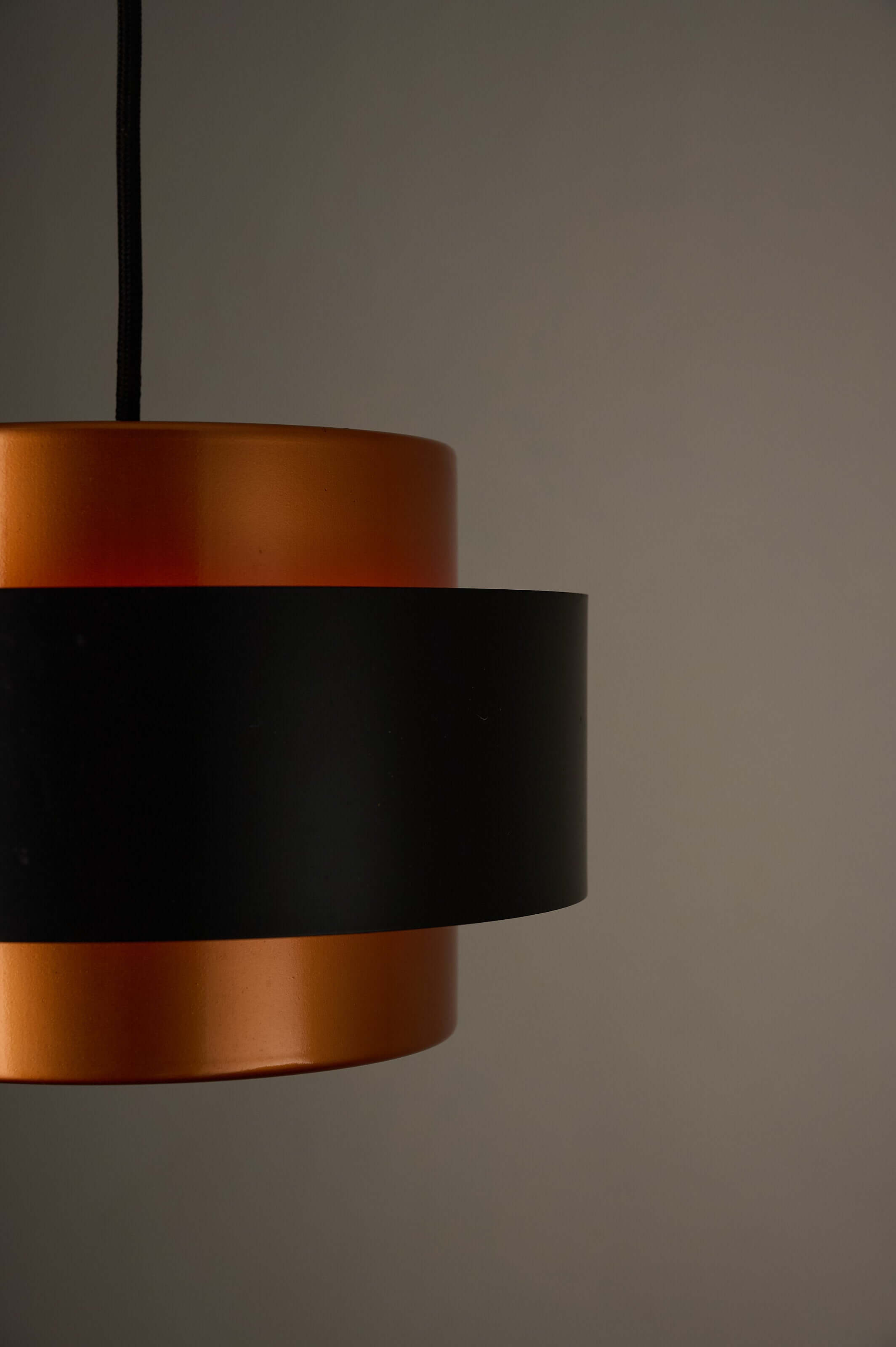 Copper and Black "Juno" Pendant by Jo Hammerborg for Fog & Mørup, 1963, showcasing a robust copper and matte black design.