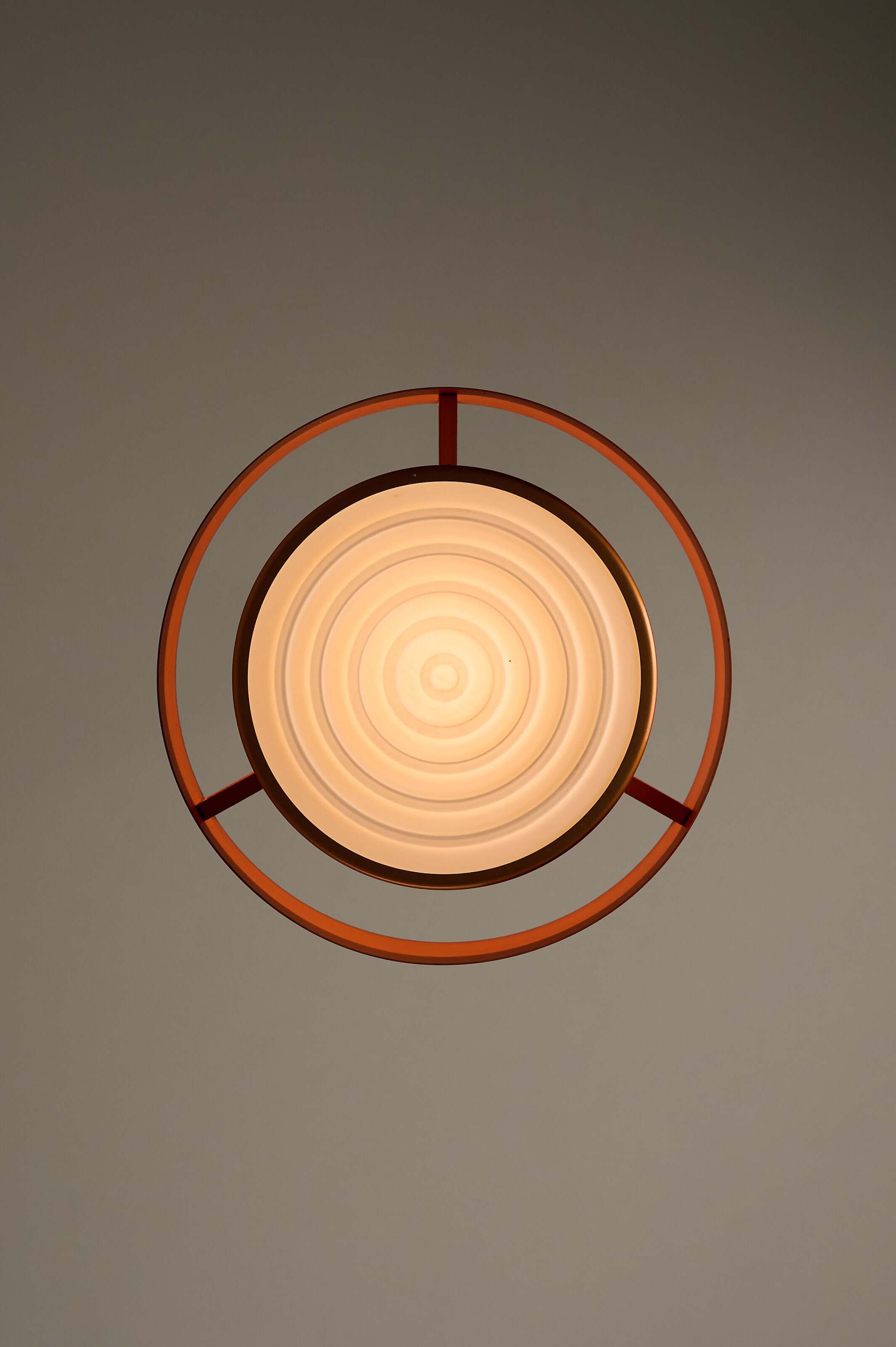 Copper and Black "Juno" Pendant by Jo Hammerborg for Fog & Mørup, 1963, featuring a central cylinder and matte black ring.
