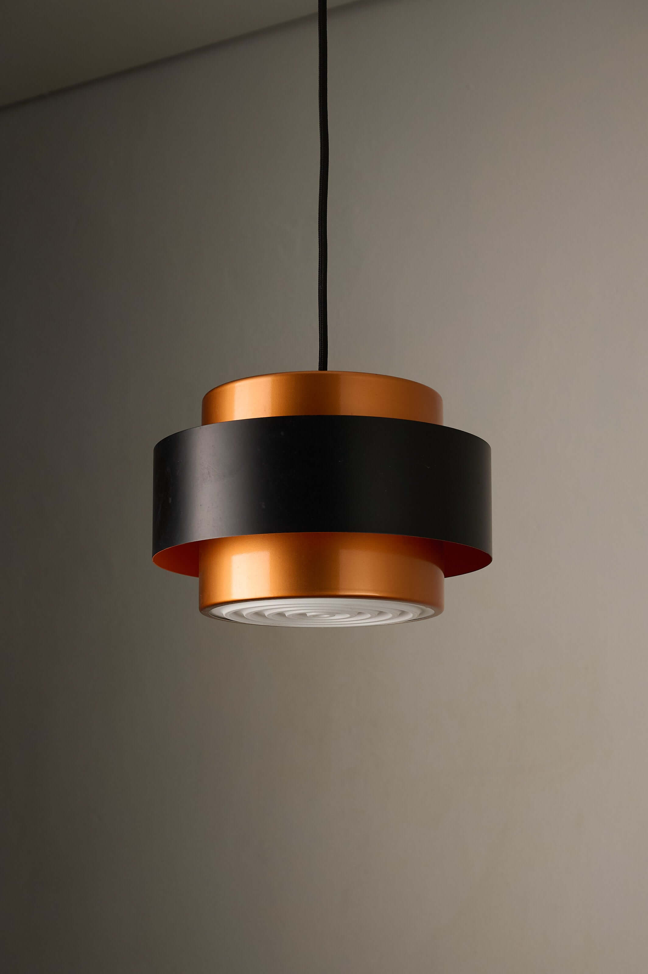 Copper and Black "Juno" Pendant by Jo Hammerborg for Fog & Mørup, 1963 hanging light fixture.