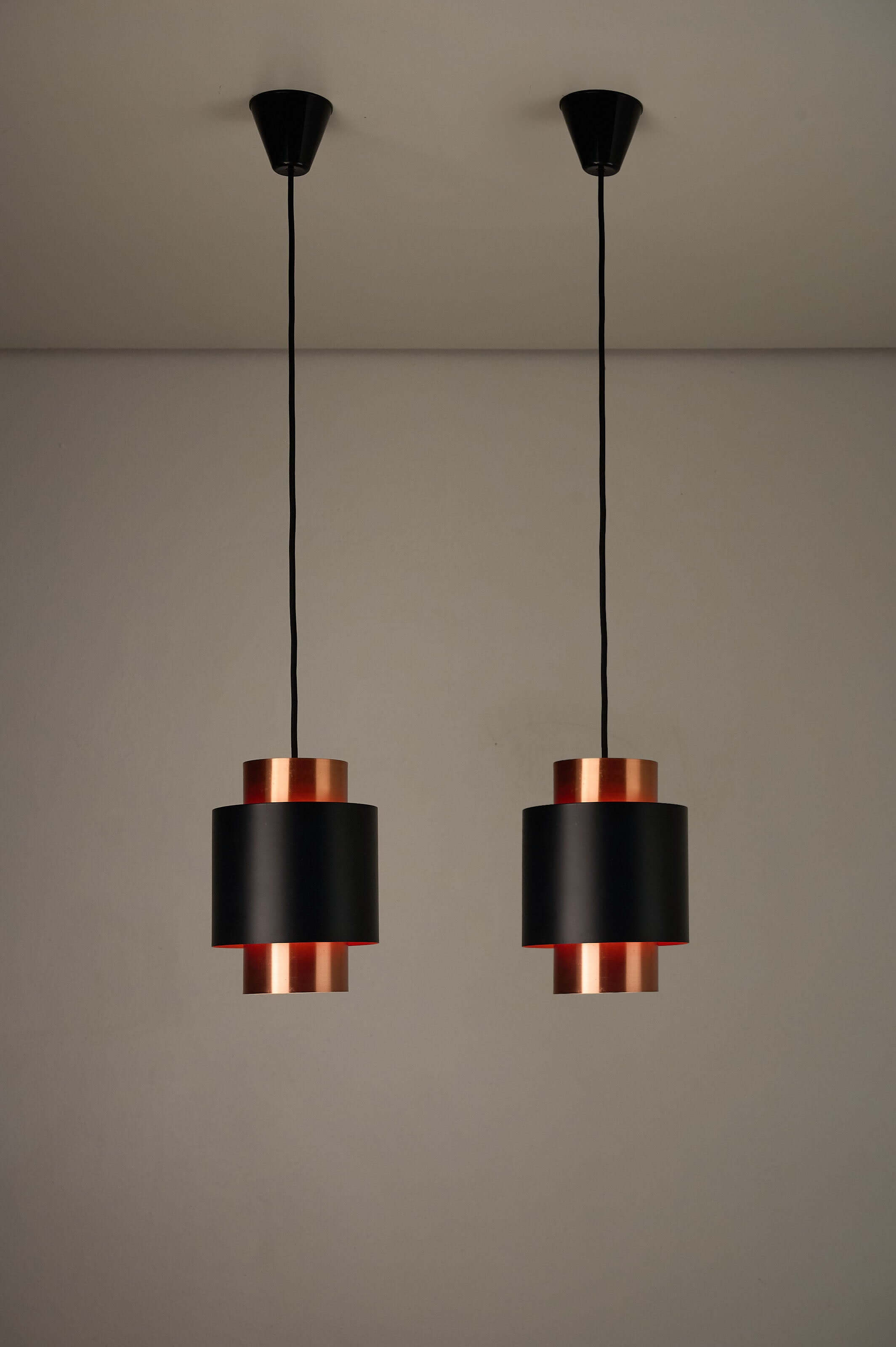 Black and Copper "Tunika" Pendant by Jo Hammerborg for Fog & Mørup, 1960, showcased in a modern interior setting.