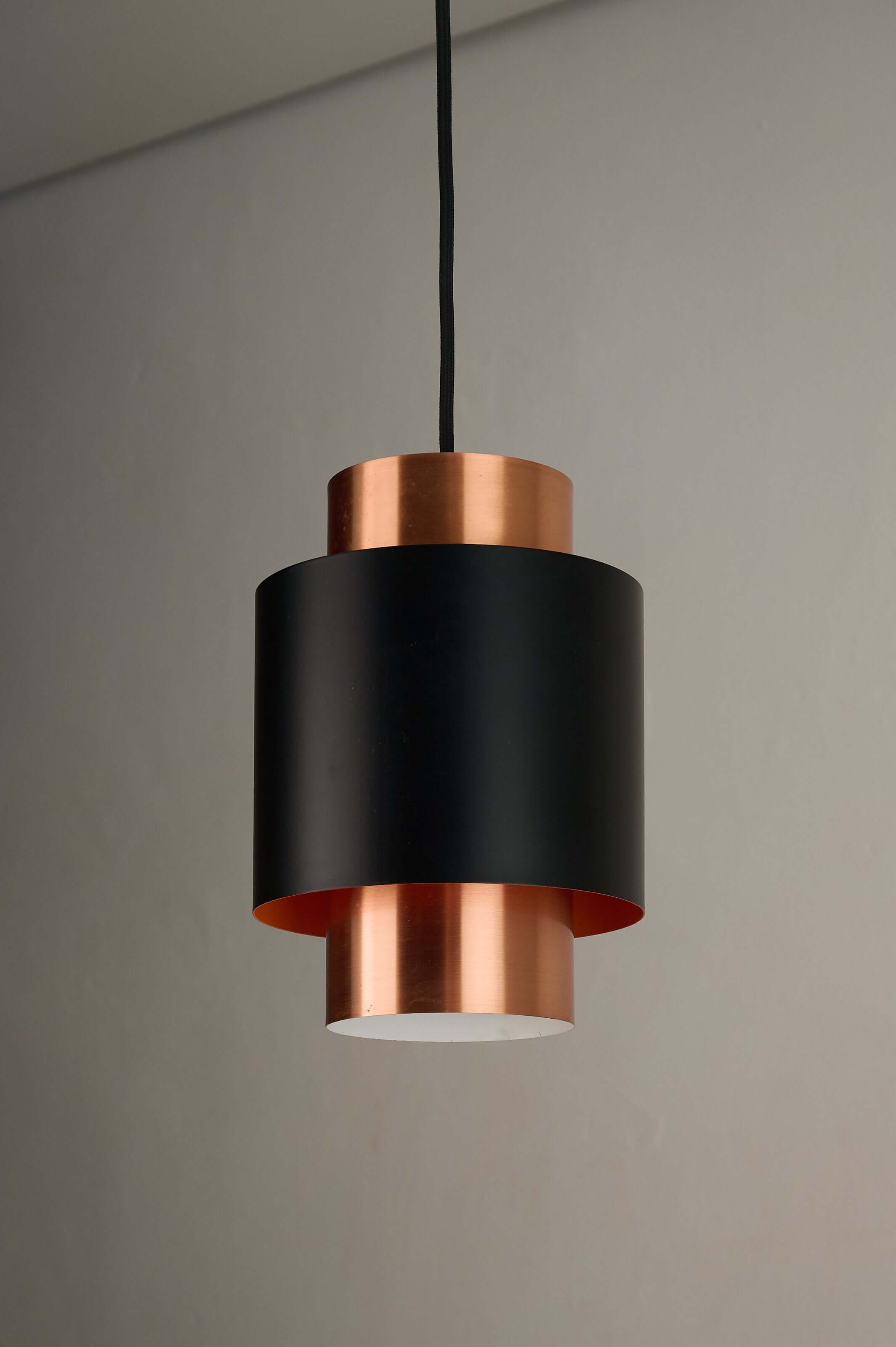 Black and Copper "Tunika" Pendant by Jo Hammerborg for Fog & Mørup, 1960 hanging lamp with layered design.