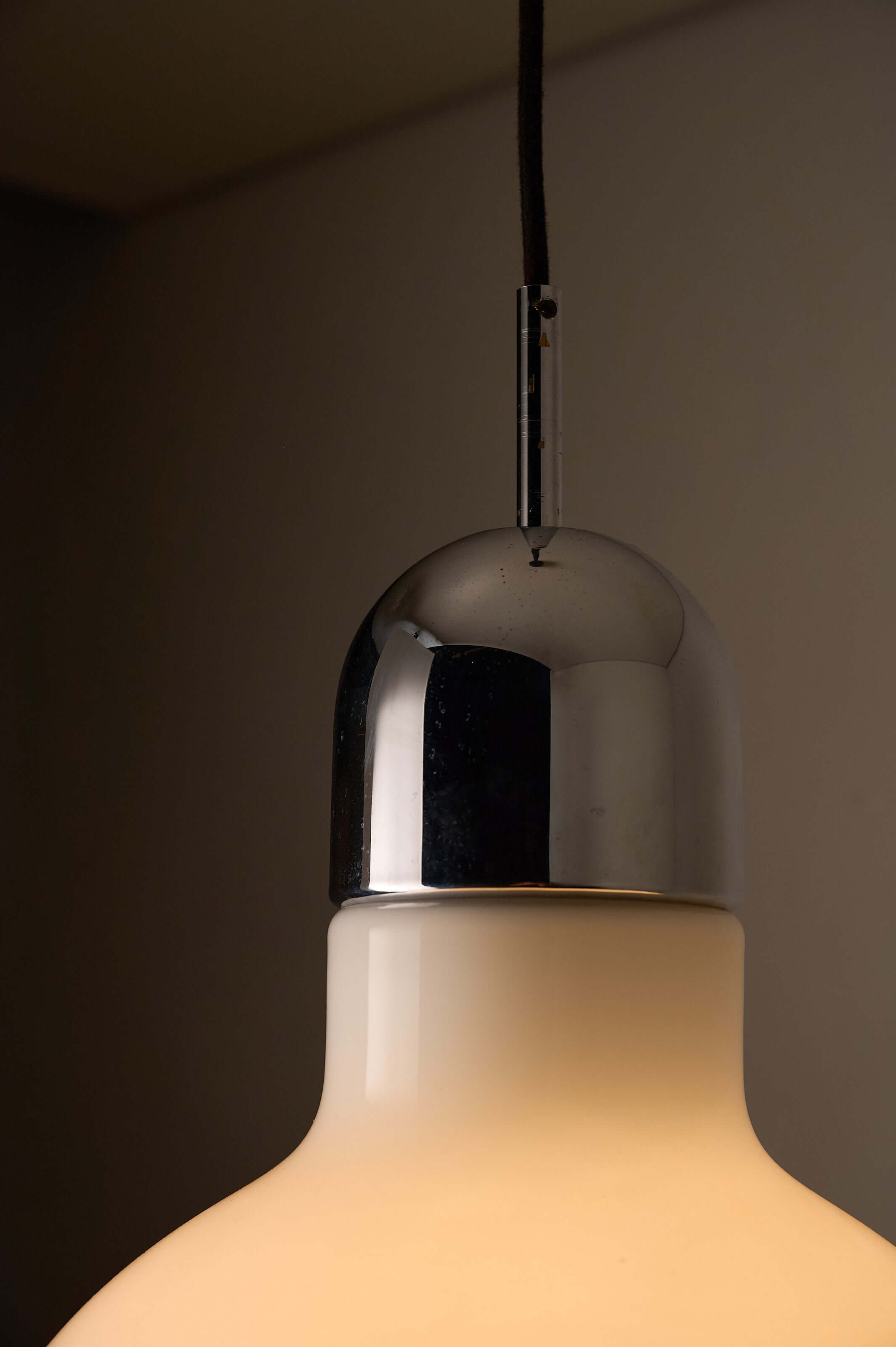Large Opal Glass & Chrome Pendant by Cosack with polished chrome cap and soft ambient glow.