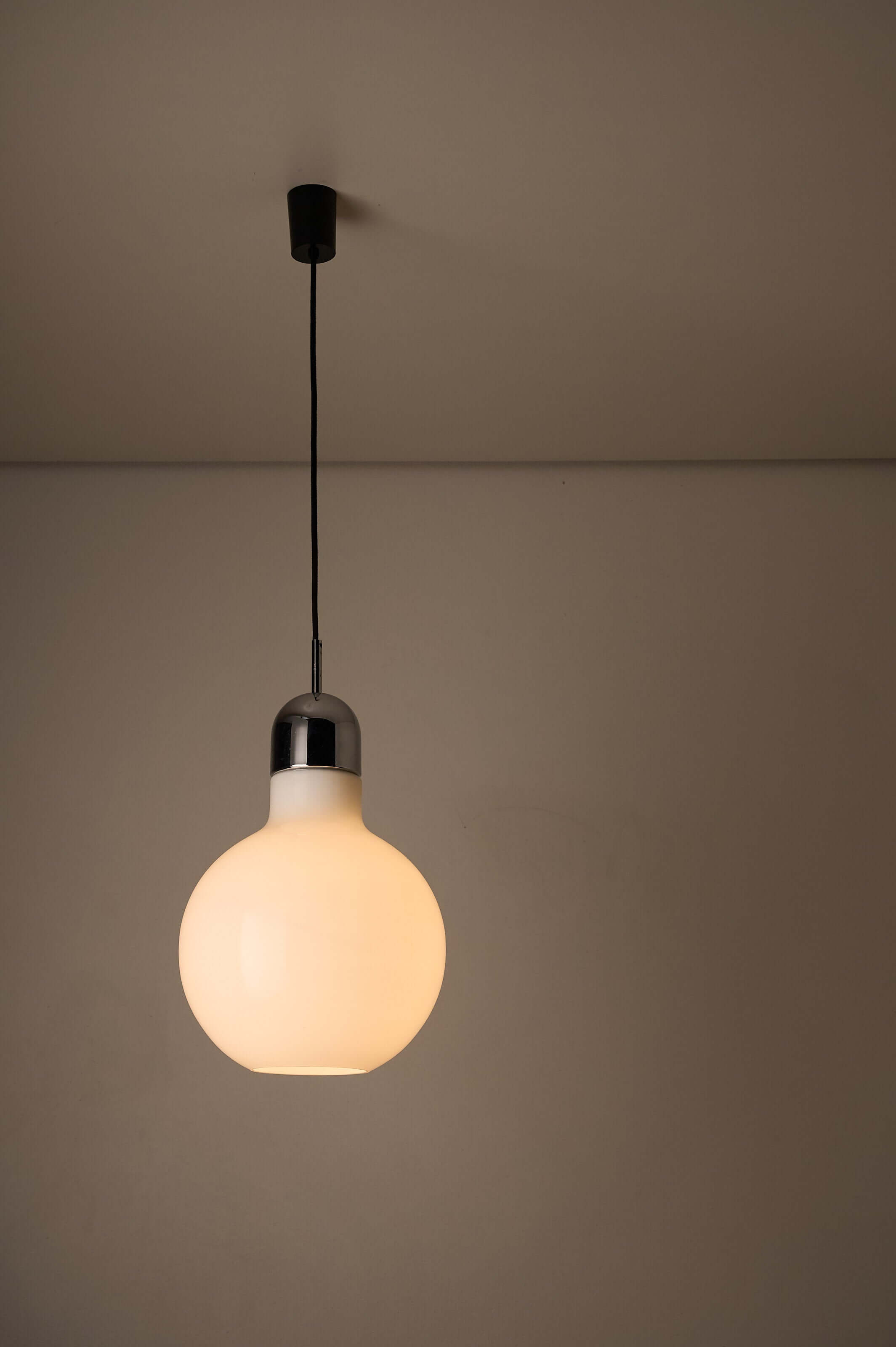 Large Opal Glass & Chrome Pendant by Cosack, showcasing a bulbous opaline glass shape with a chrome cap.