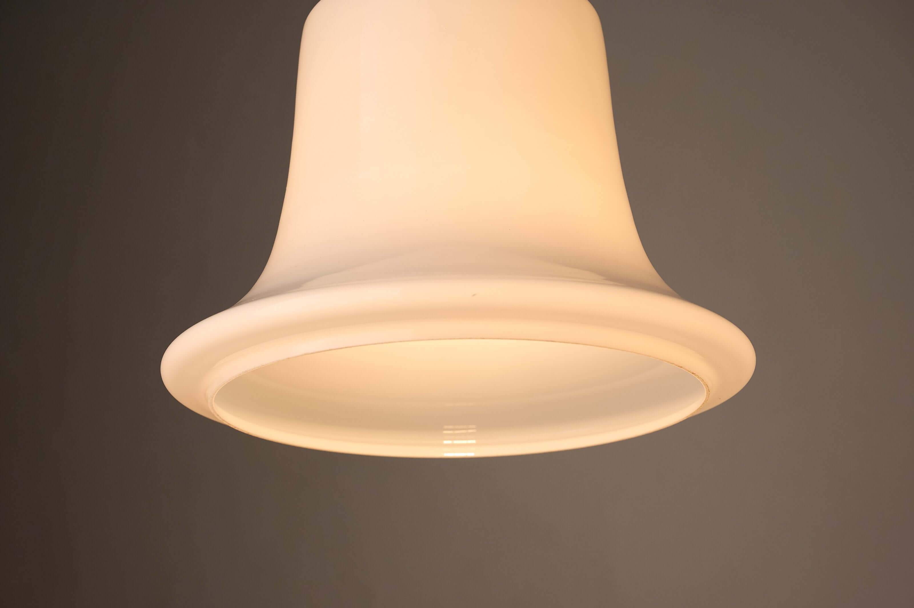 Mid-Century Opaline Glass & Chrome Bell Pendant by Cosack, showcasing a bell-shaped opaline glass design.