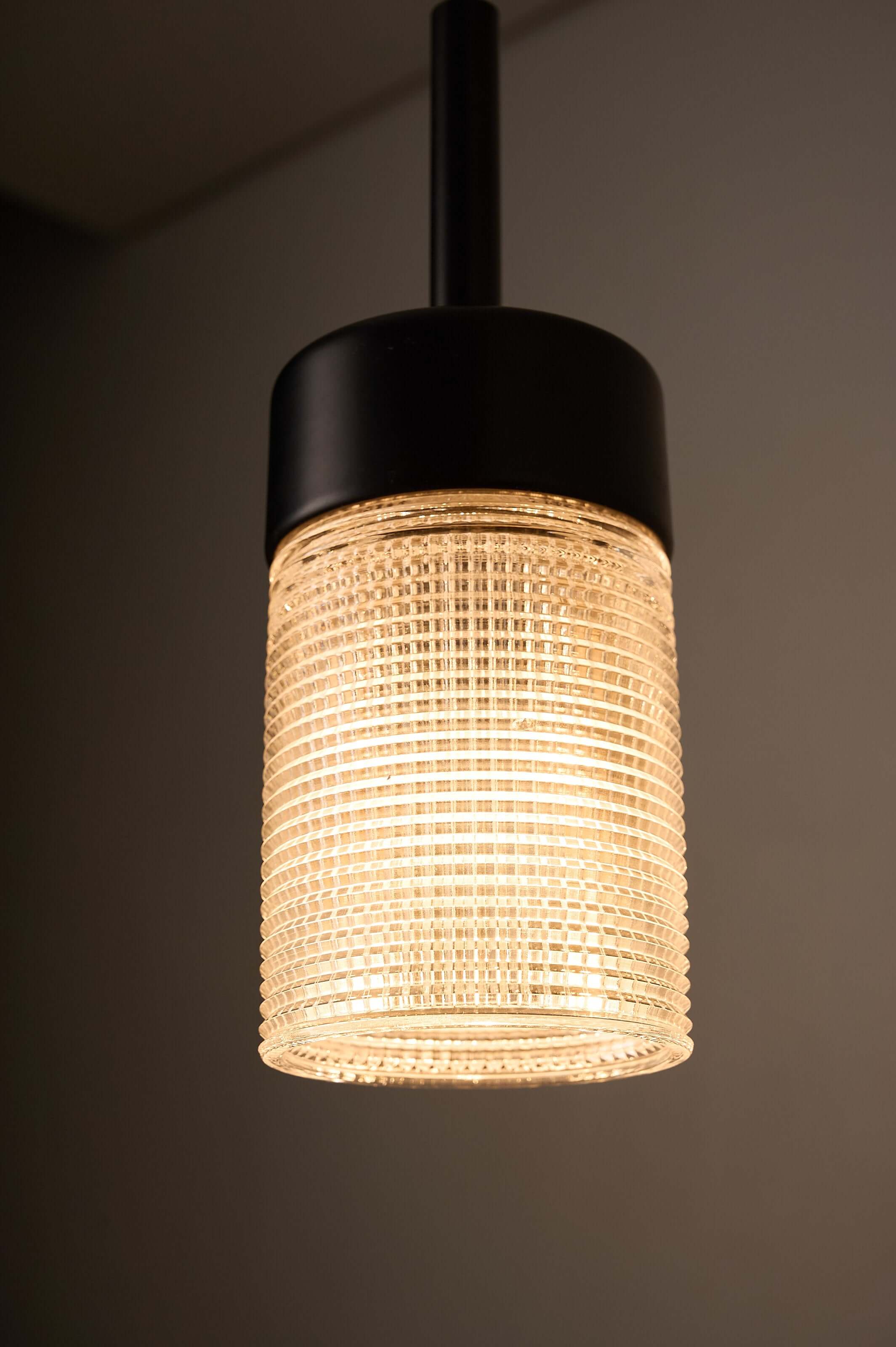 Black Model "7480" Structured Glass Pendant by Cosack - sleek cylindrical design with textured glass shade.