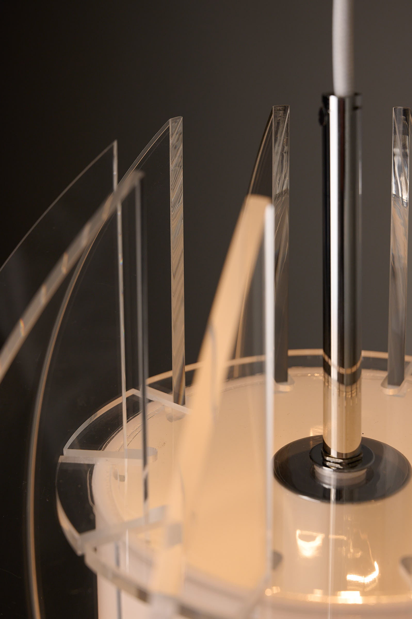 Space Age Acrylic and Perspex Pendant Lamp, 1970s with cylindrical diffuser and clear fins detail.
