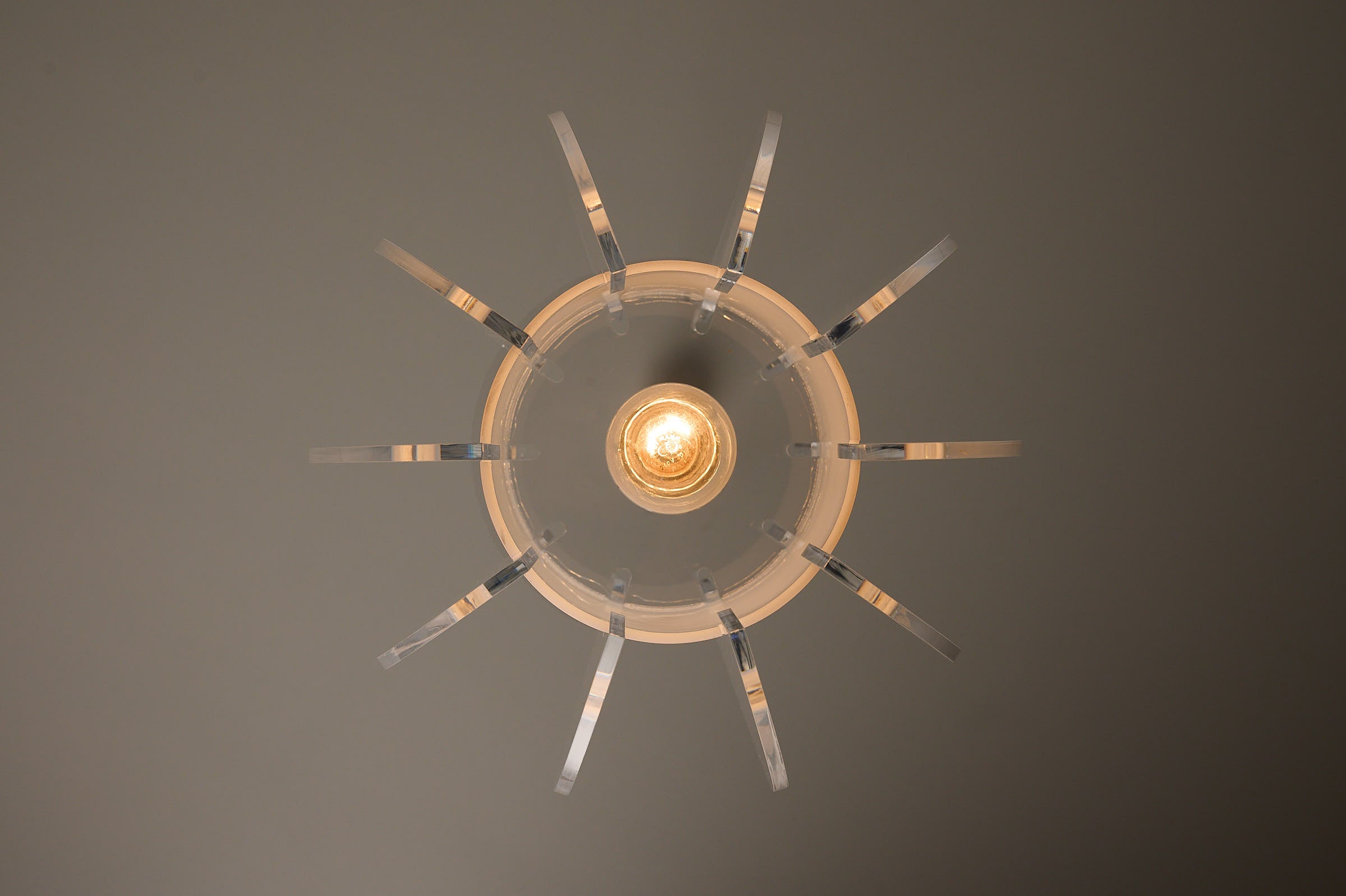 Space Age Acrylic and Perspex Pendant Lamp, 1970s with opal white diffuser and clear Perspex fins.