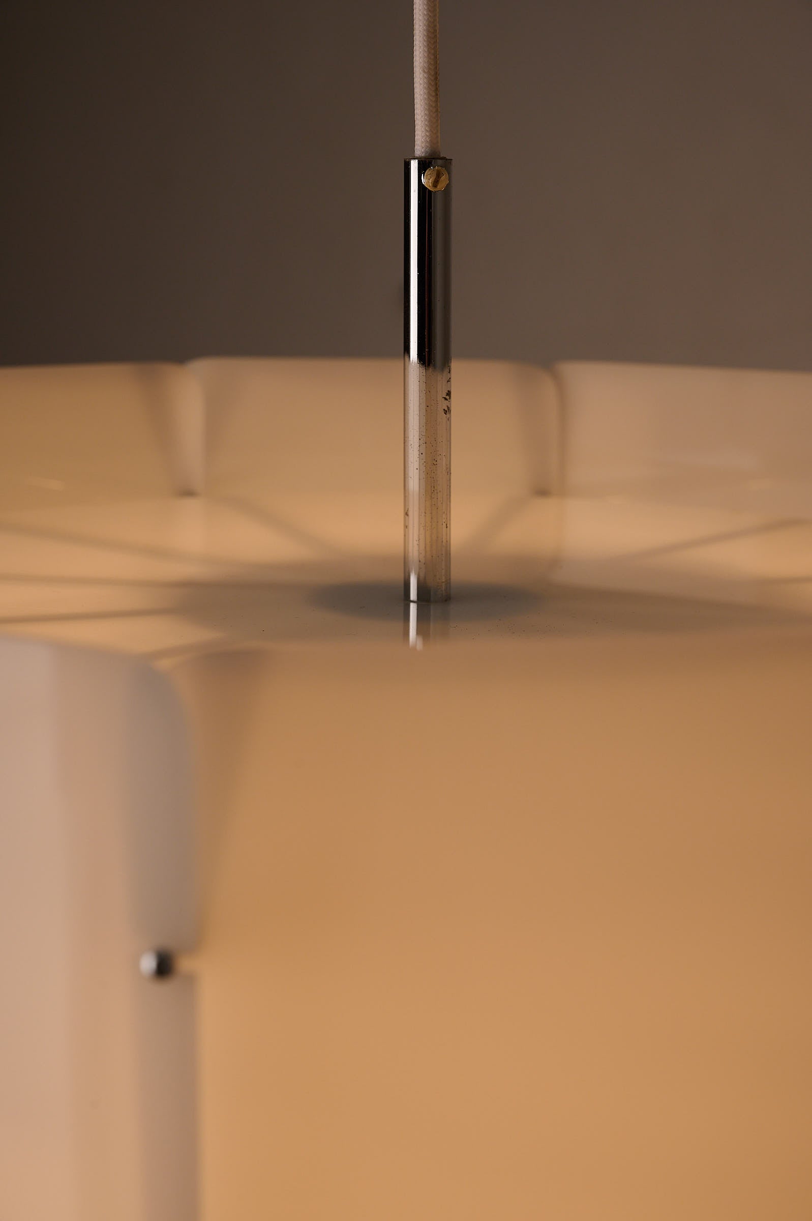Acrylic Panel Drum Pendant, Germany, 1970s, showcasing translucent panels and chrome details.
