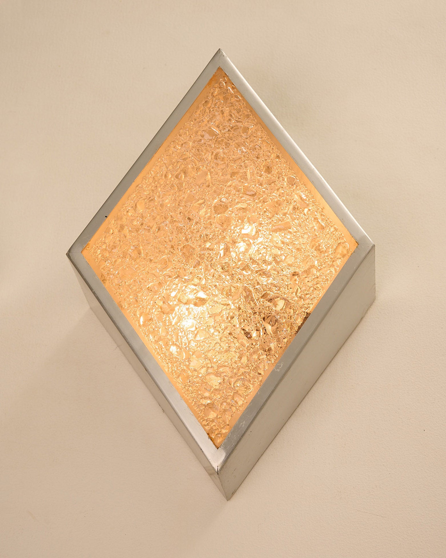 Diamond Wall Lights in Structured Glass and Aluminium, Germany, 1970s with textured glass panel and brushed aluminium housing.