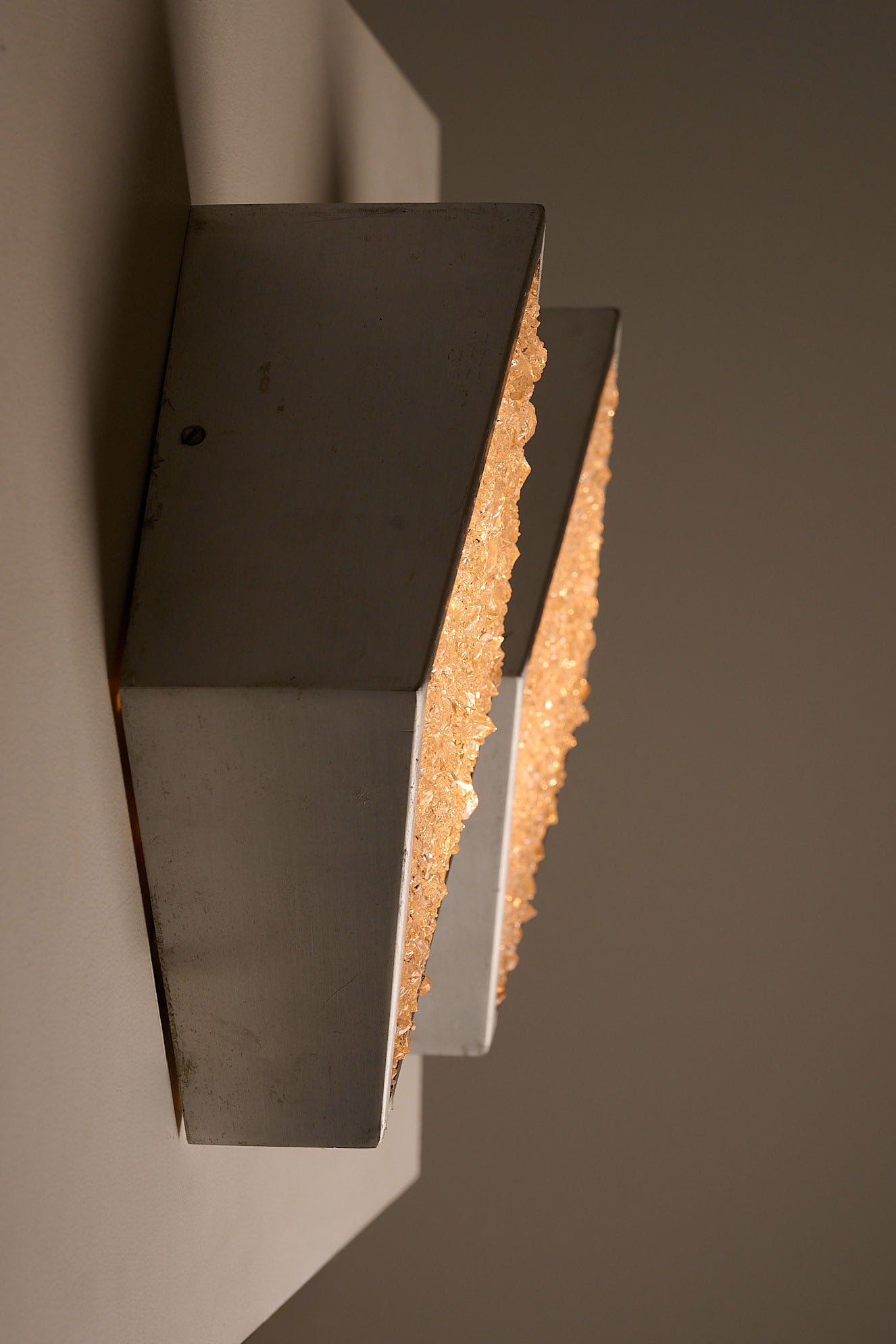 Diamond Wall Lights in Structured Glass and Aluminium, Germany, 1970s, showcasing a sharp diamond profile and ice-glass texture.