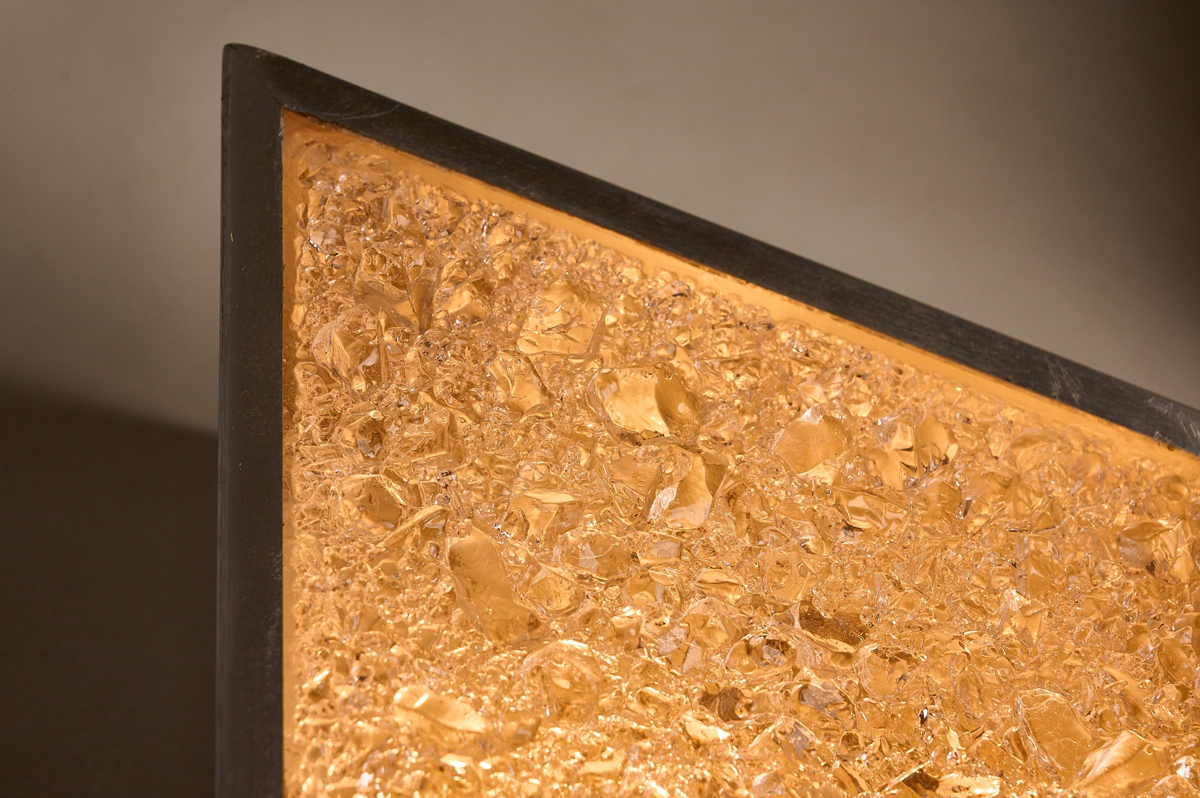 Diamond Wall Lights in Structured Glass and Aluminium, Germany, 1970s with textured golden glass panel.