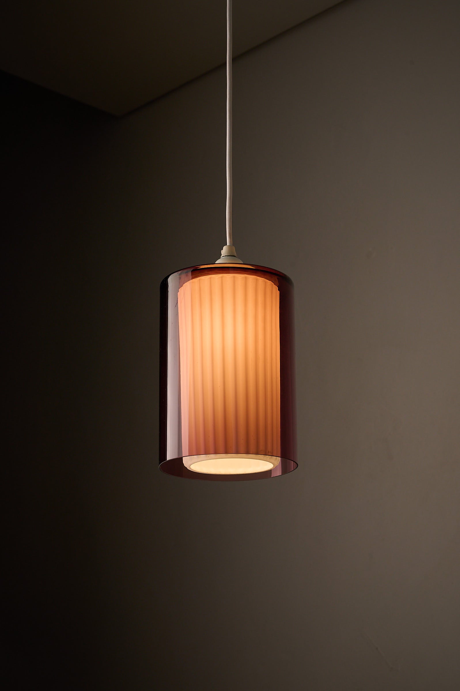 Double Glass Pendant in Lilac and Opaline, Europe, 1960s/1970s hanging lamp with dual-layer glass.