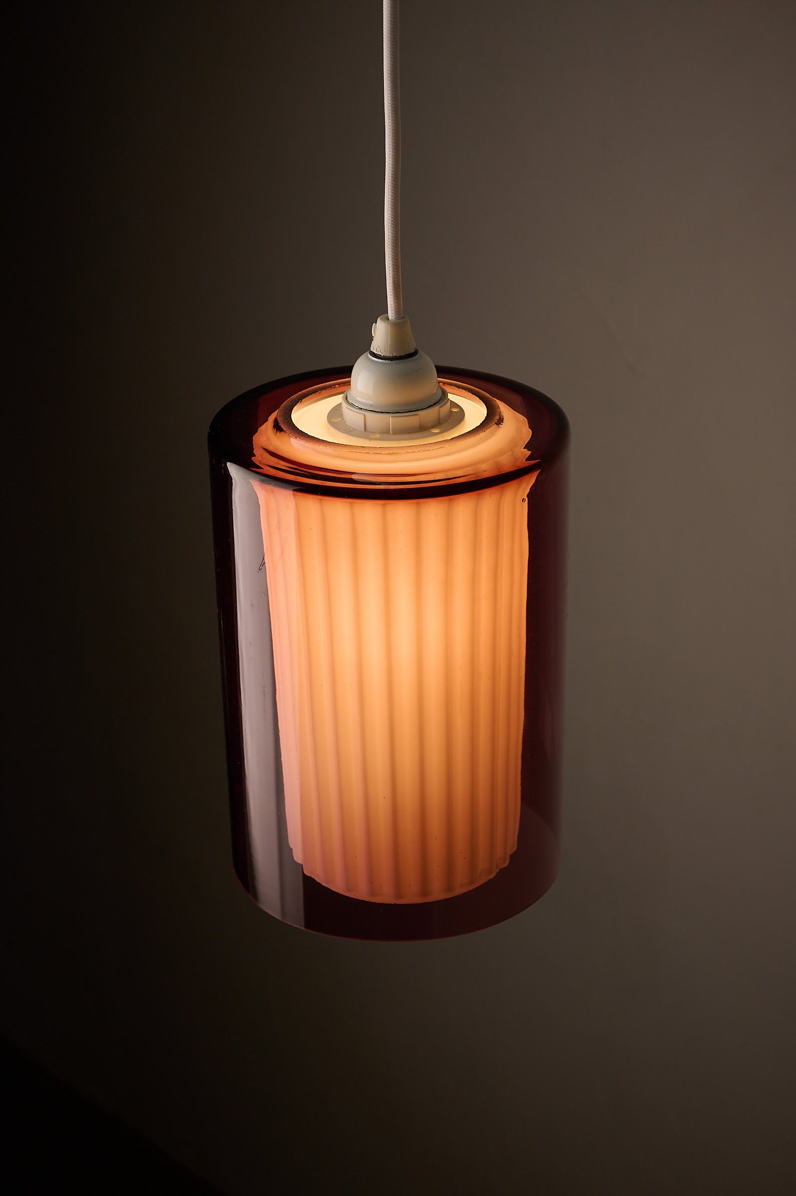 Double Glass Pendant in Lilac and Opaline, Europe, 1960s/1970s illuminated pendant lamp with dual-layer glass design
