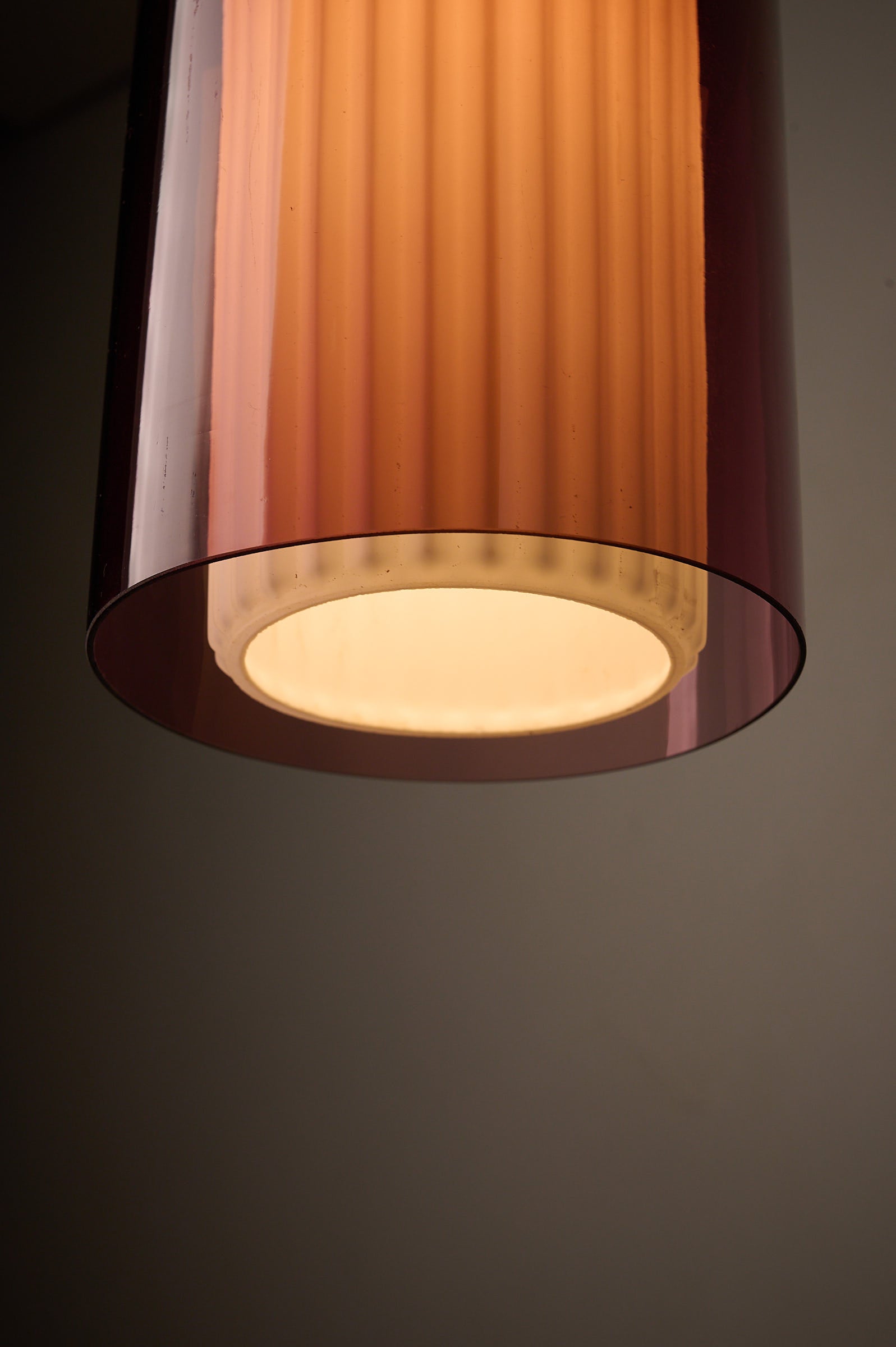 Double Glass Pendant in Lilac and Opaline, Europe, 1960s/1970s hanging lamp with a lilac and opaline design.
