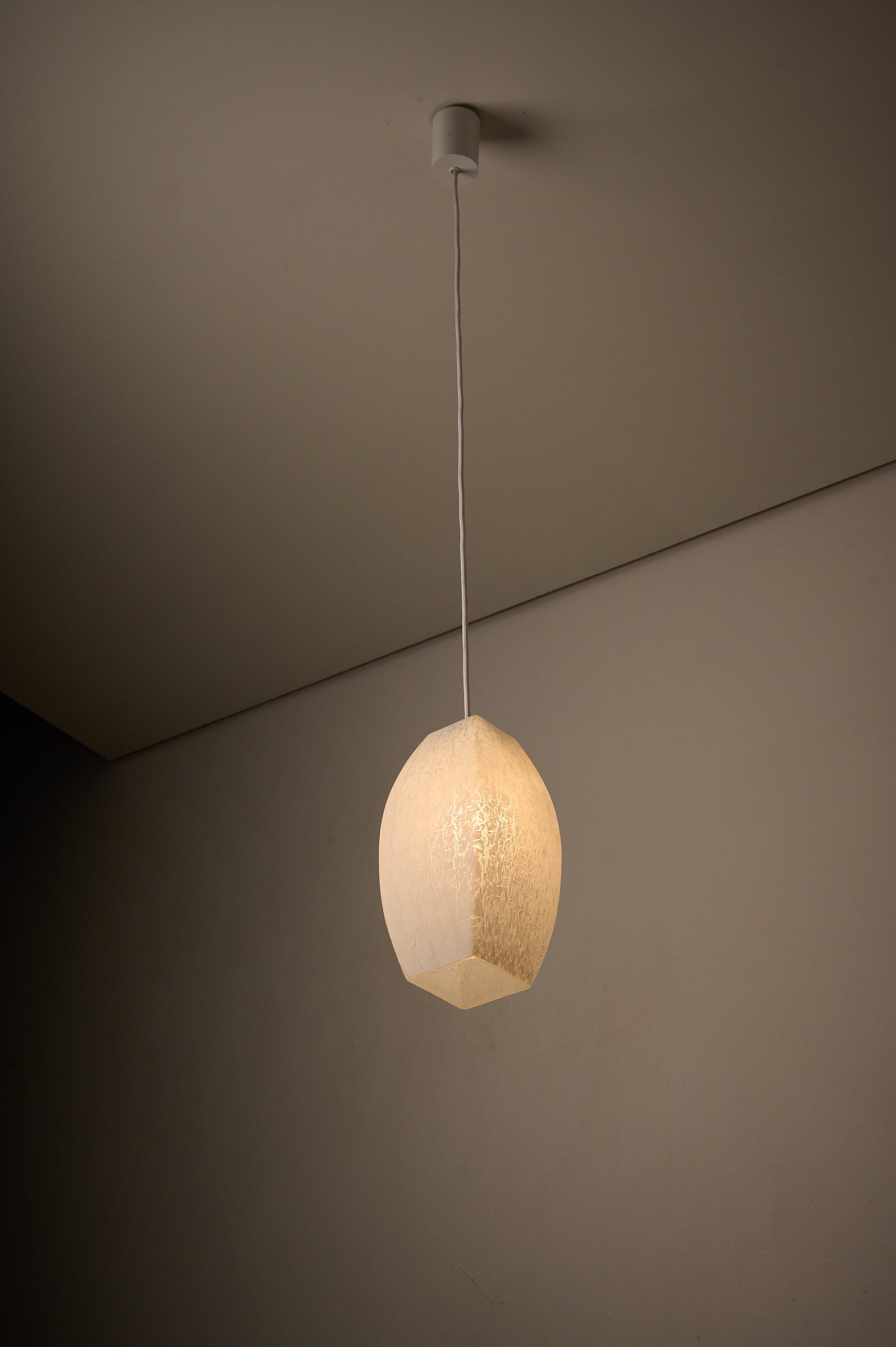 Trio of Ovoid Glass Pendants with Crackle Frosted Pattern, Europe, 1960s/1970s hanging pendant lamp.
