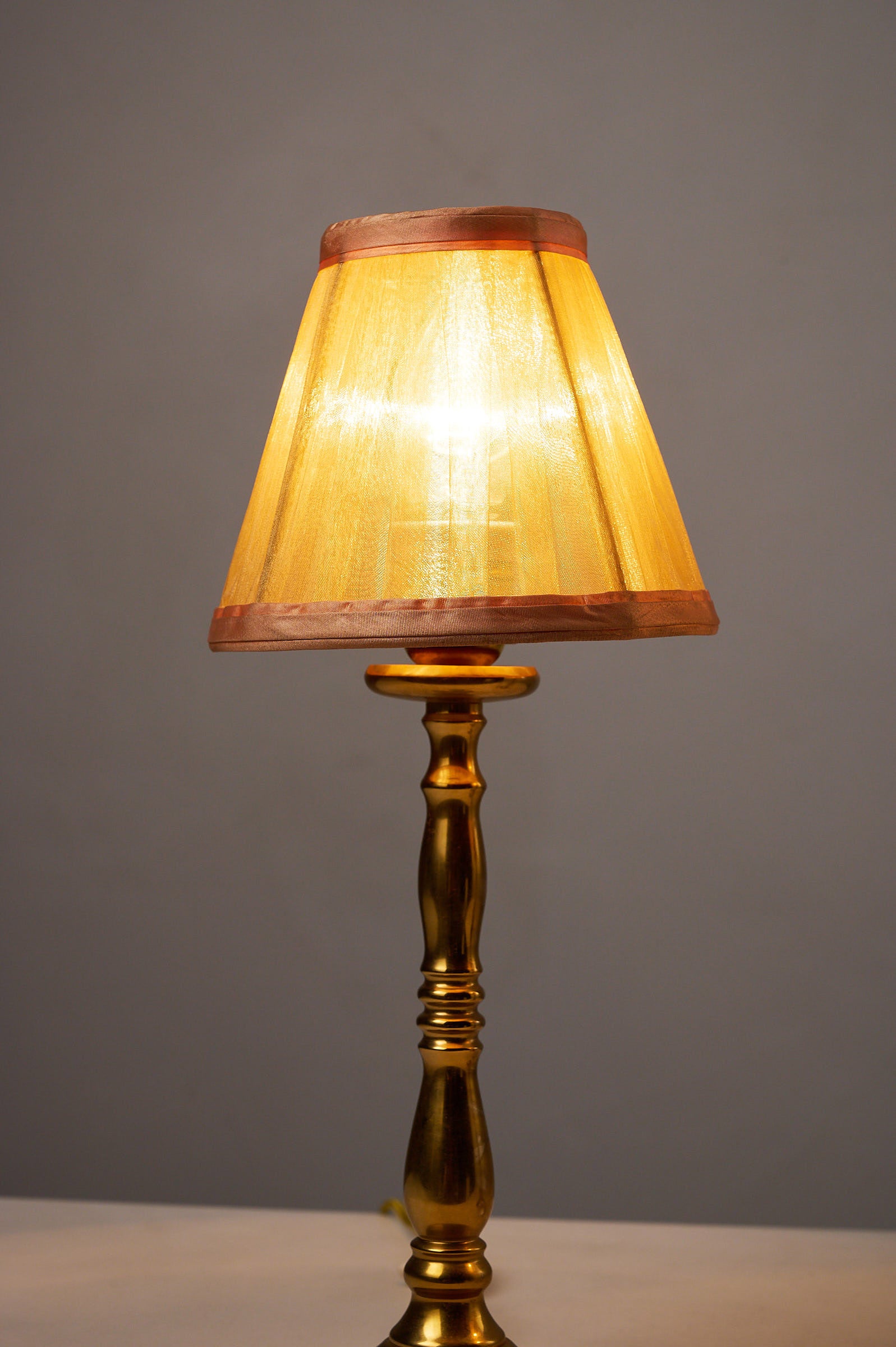 Hollywood Regency Brass Table Lamps, Europe, 1970s - elegant small table lamp with pleated golden shade.