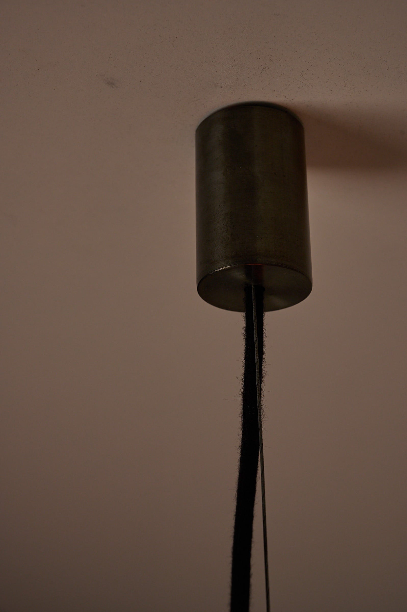 Space Age Blown Glass Pendant Lamp by Vistosi, Italy, 1970s featuring a brushed aluminum collar and black suspension cord.