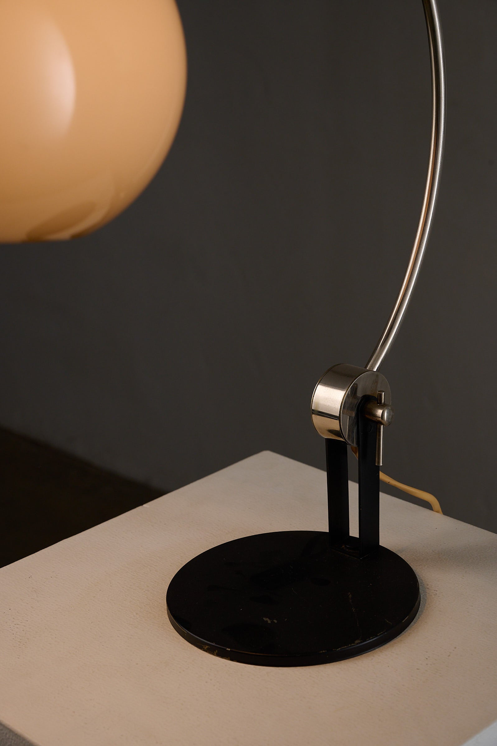 Chrome Arc Desk Lamp by Cosack Leuchten, Germany, 1970s showing a sleek design with a unique acrylic shade and metallic base.
