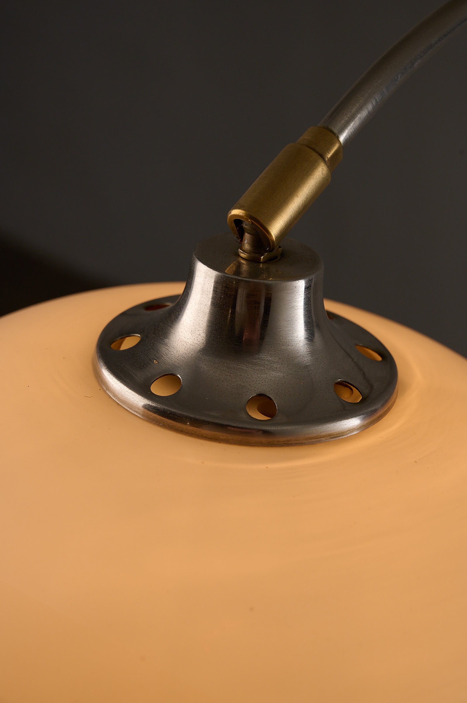 Chrome Arc Desk Lamp by Cosack Leuchten, Germany, 1970s close-up of the base and shade detailing.