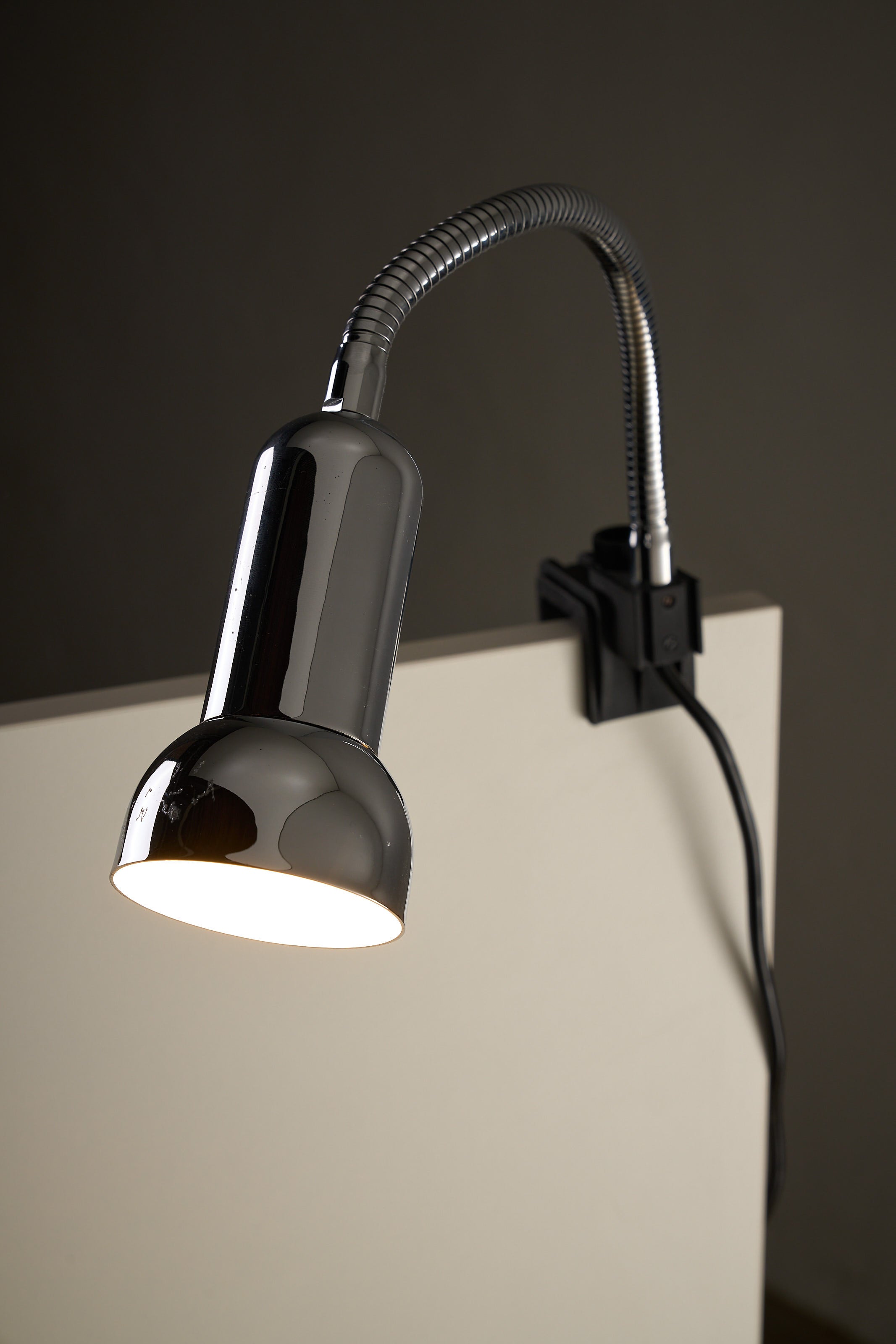 Chrome Clamp Lamp by Cosack with flexible gooseneck and polished chrome shade, ideal for desk or reading.