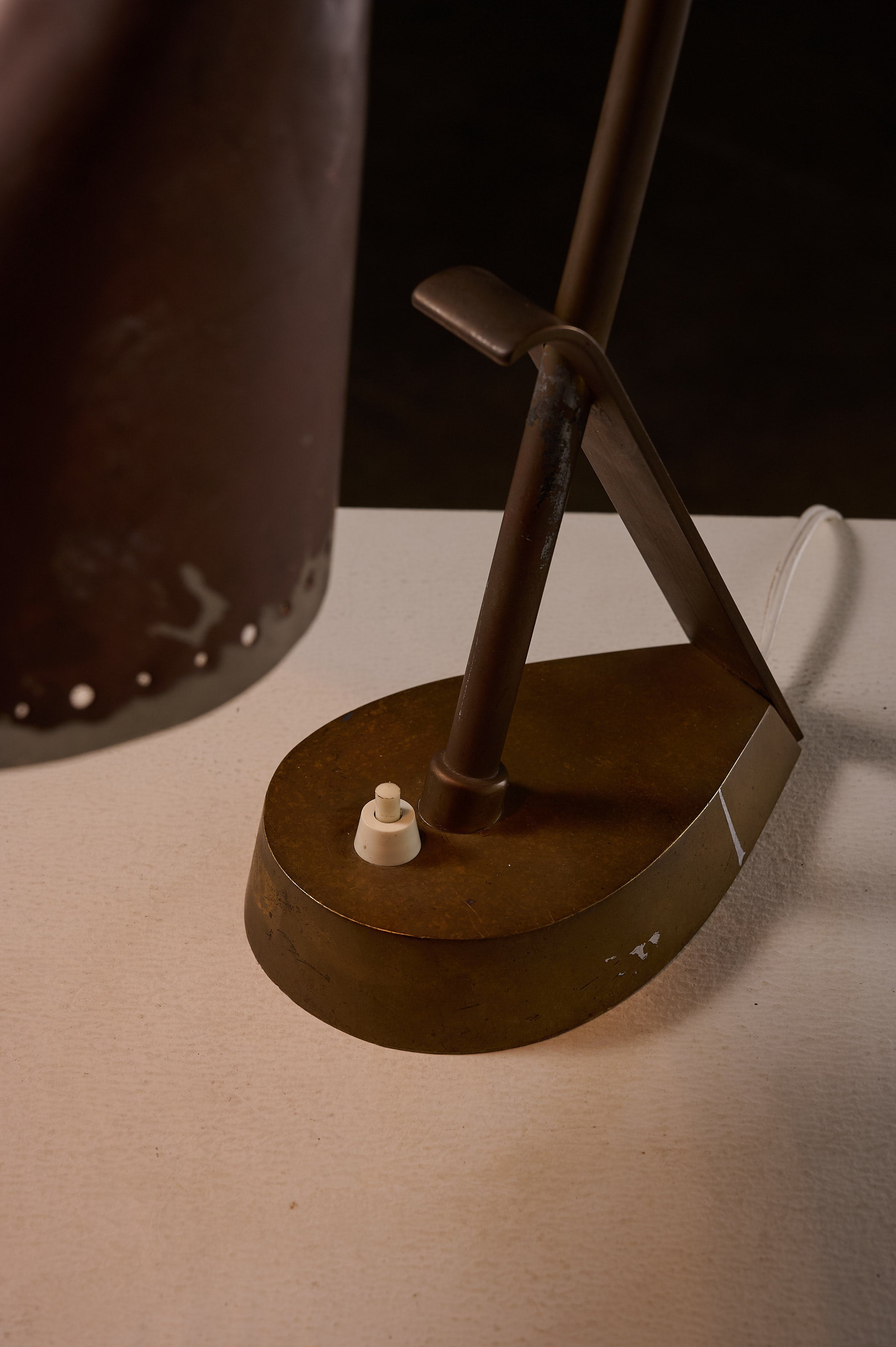 Copper & Brass Table Lamp, France - close-up of the base and switch mechanism.