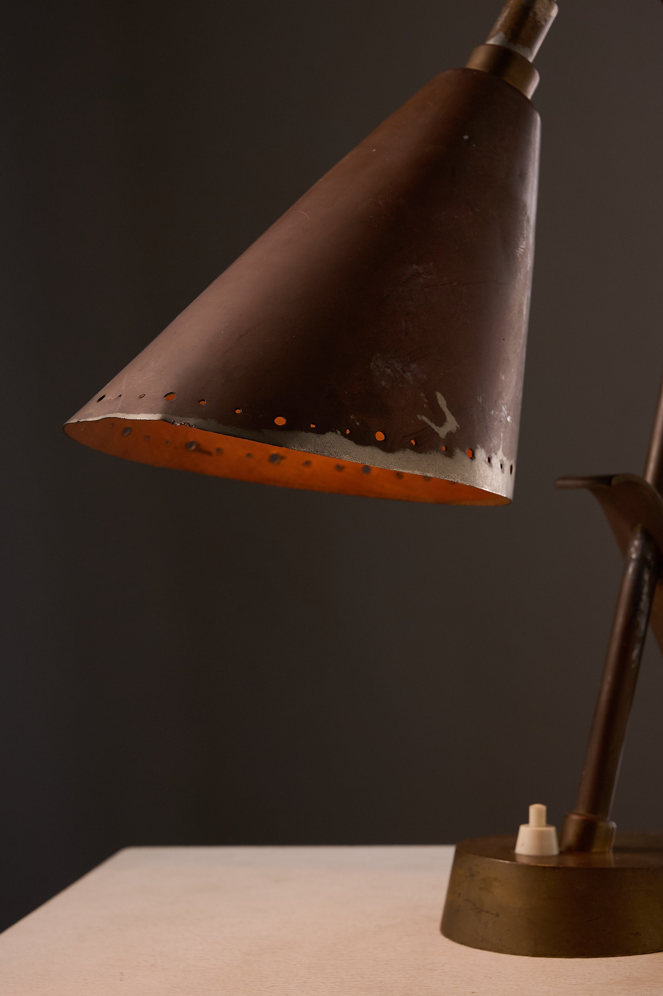 Copper & Brass Table Lamp, France showcasing a vintage copper shade with perforations and brass accents.