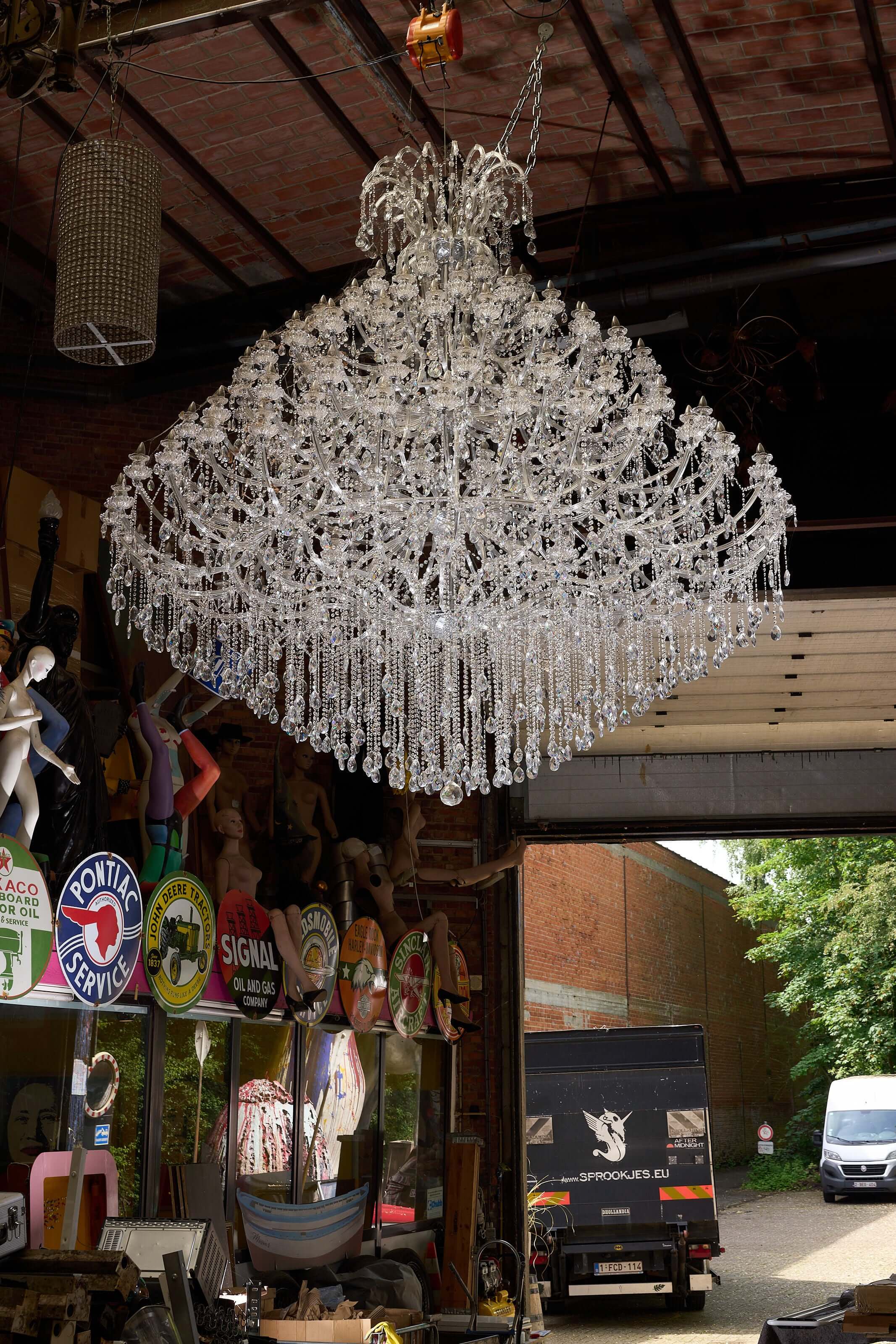 Monumental Crystal Chandelier, XXXL in a unique setting with eclectic decor, showcasing its grandeur and elegance.