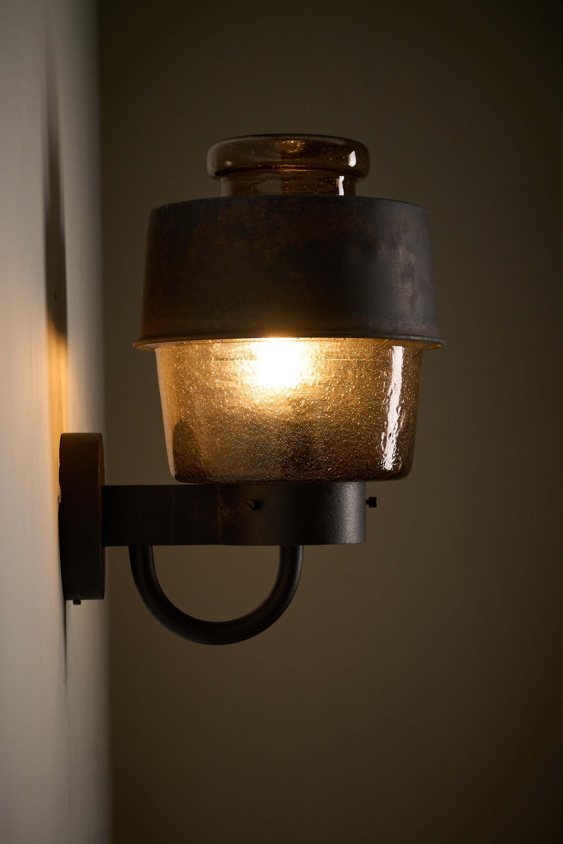 Outdoor Lantern with Amber Bubble Glass by Boom Bega, wall-mounted, vintage industrial design.