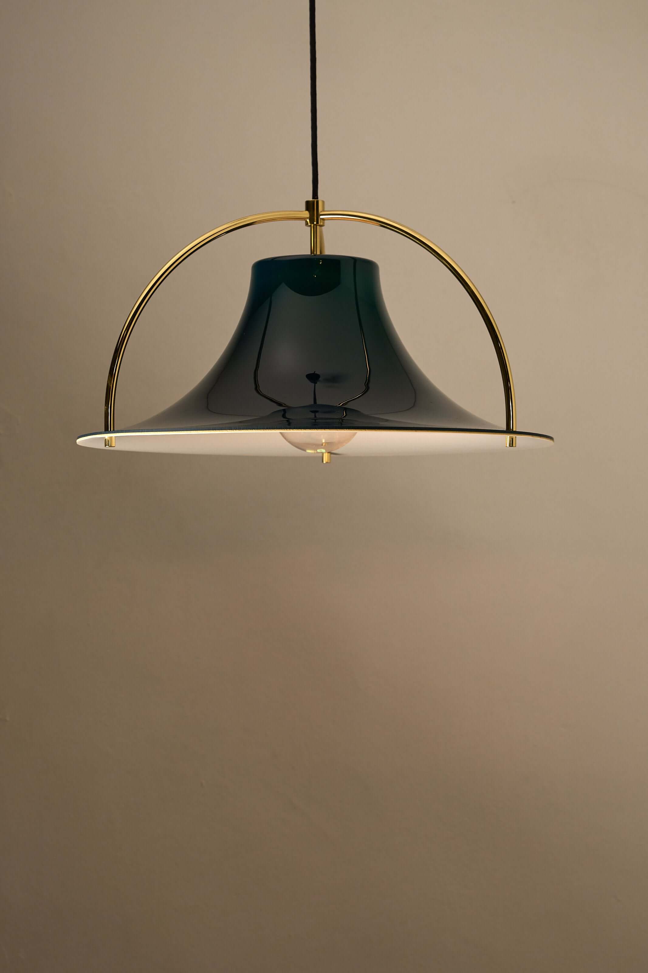 Single' Acrylic and Brass Pendant by Jo Hammerborg for Fog & Mørup, Denmark, 1960s in blue and brass.