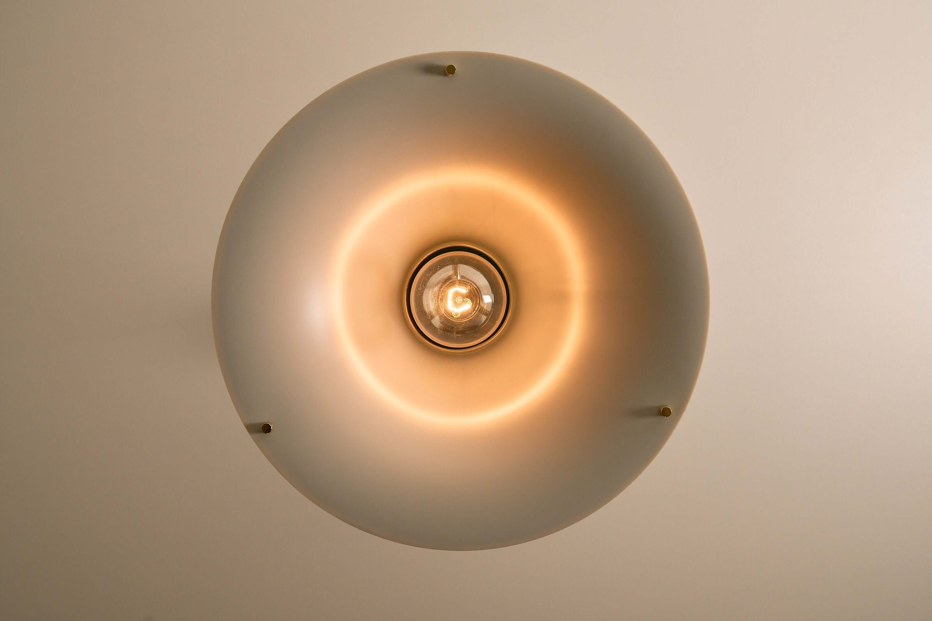 'Single' Acrylic and Brass Pendant by Jo Hammerborg for Fog & Mørup, Denmark, 1960s, viewed from below.
