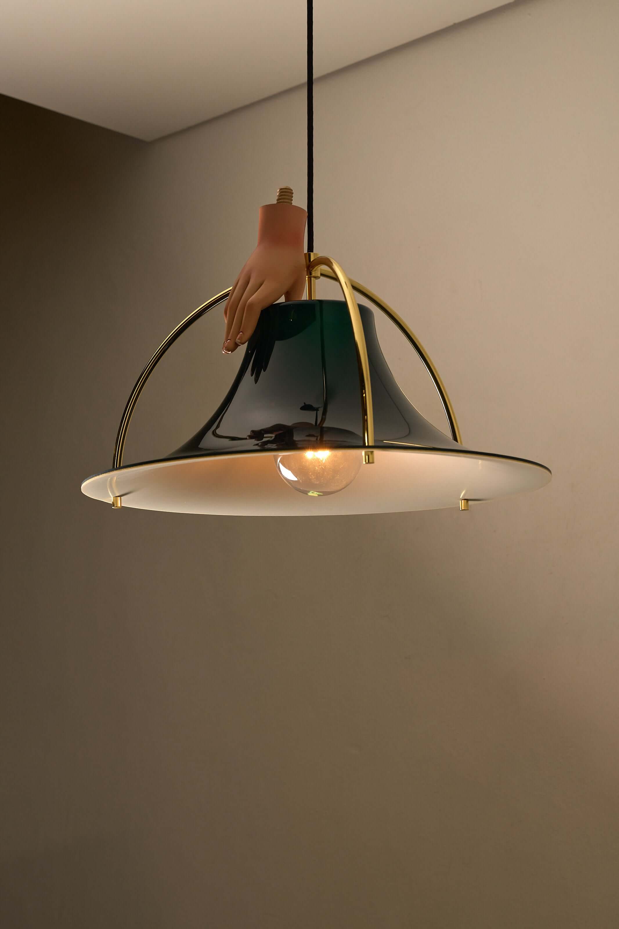 Single Acrylic and Brass Pendant by Jo Hammerborg for Fog & Mørup, Denmark, 1960s, showcasing unique design with brass and acrylic.