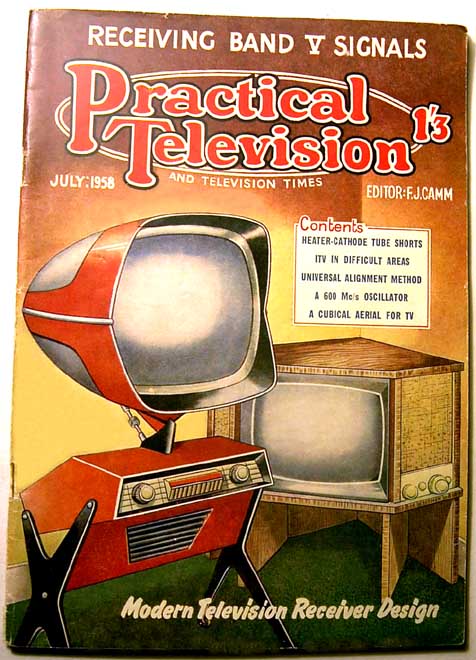 Teleavia P111 'Panoramic' Television Set (1958) featured on the cover of Practical Television magazine, July 1958.