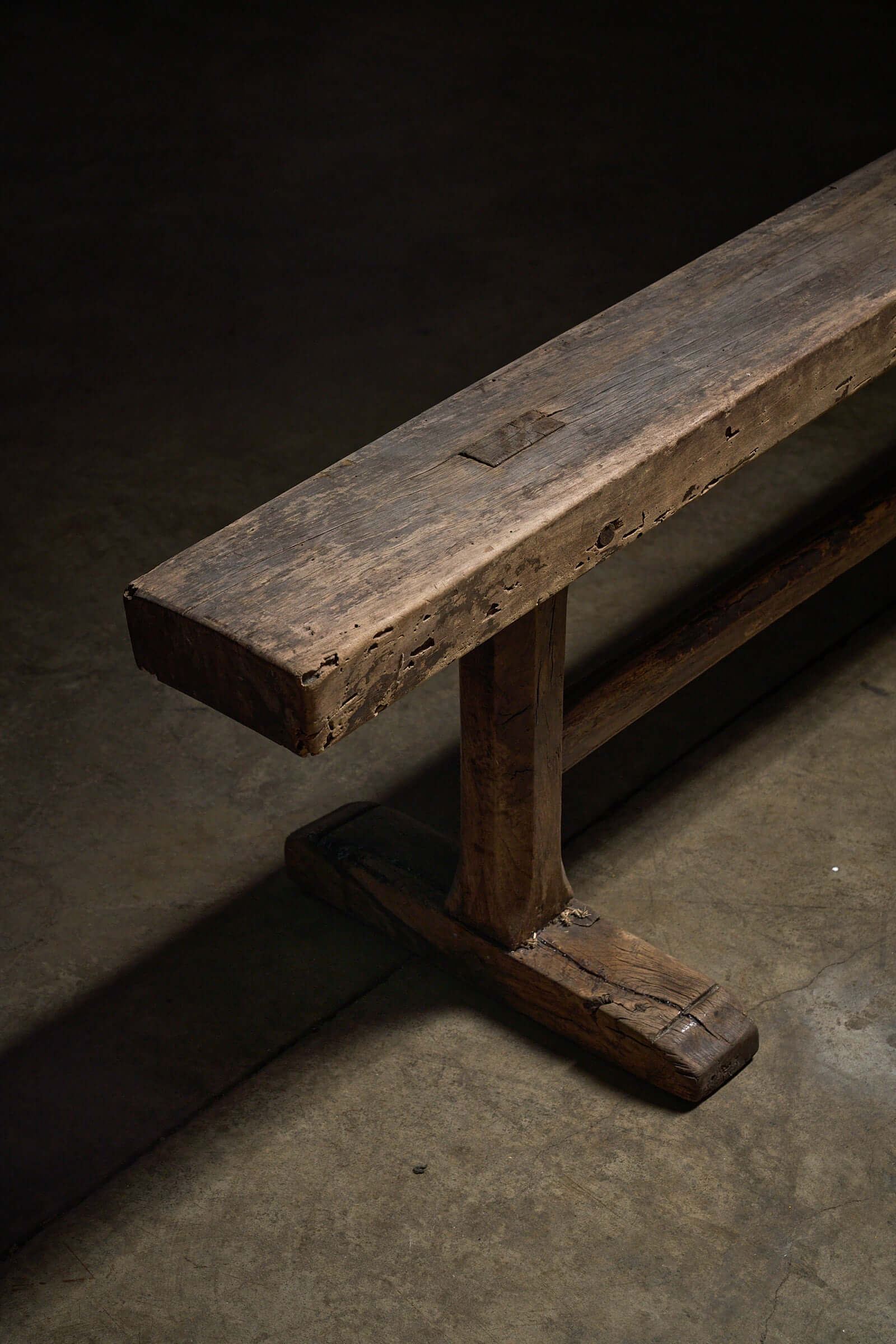 Spanish Trestle Bench in Solid Wood featuring rustic design and sturdy T-shaped legs