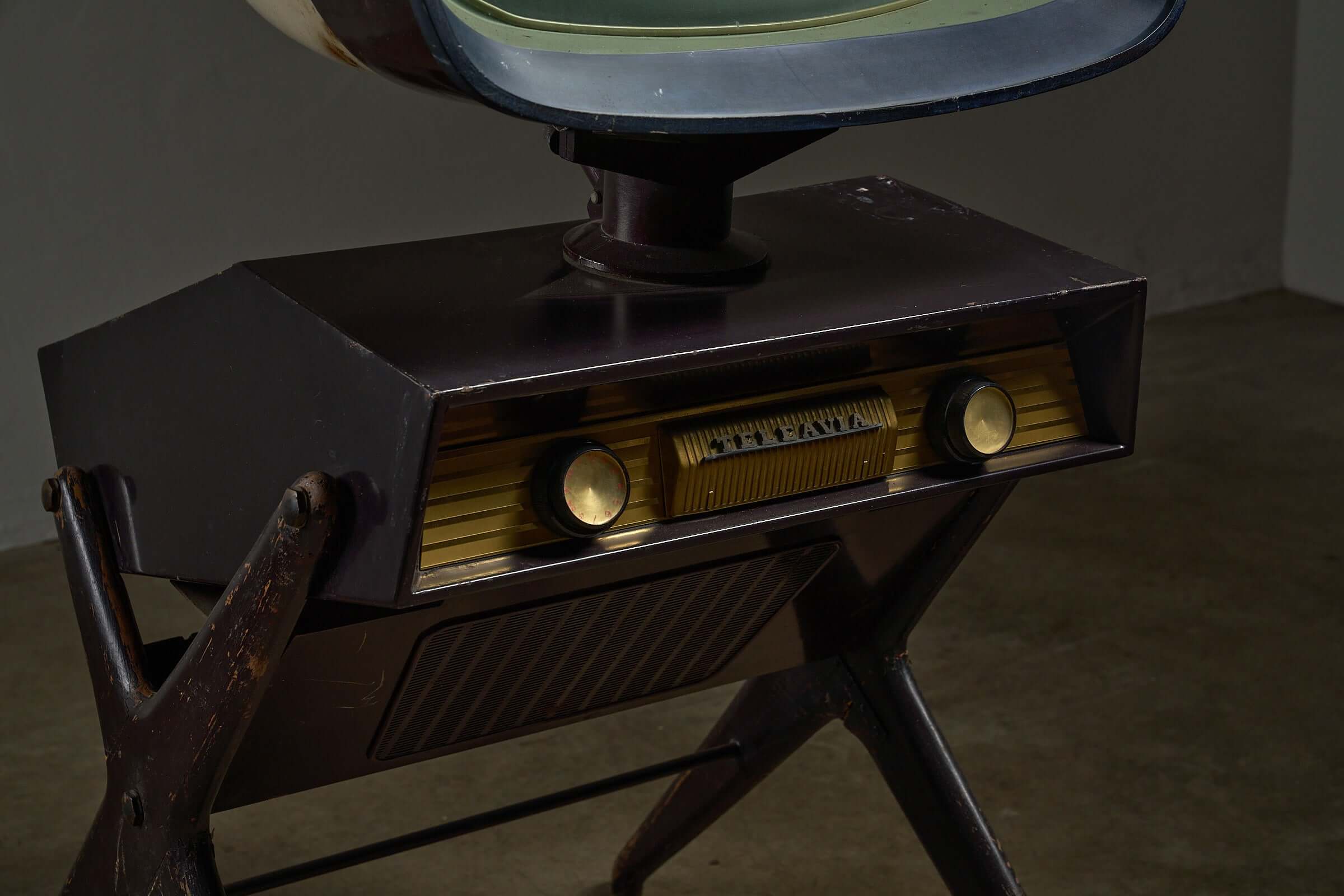 Teleavia P111 'Panoramic' Television Set (1958) showcasing its unique console base and retro design.
