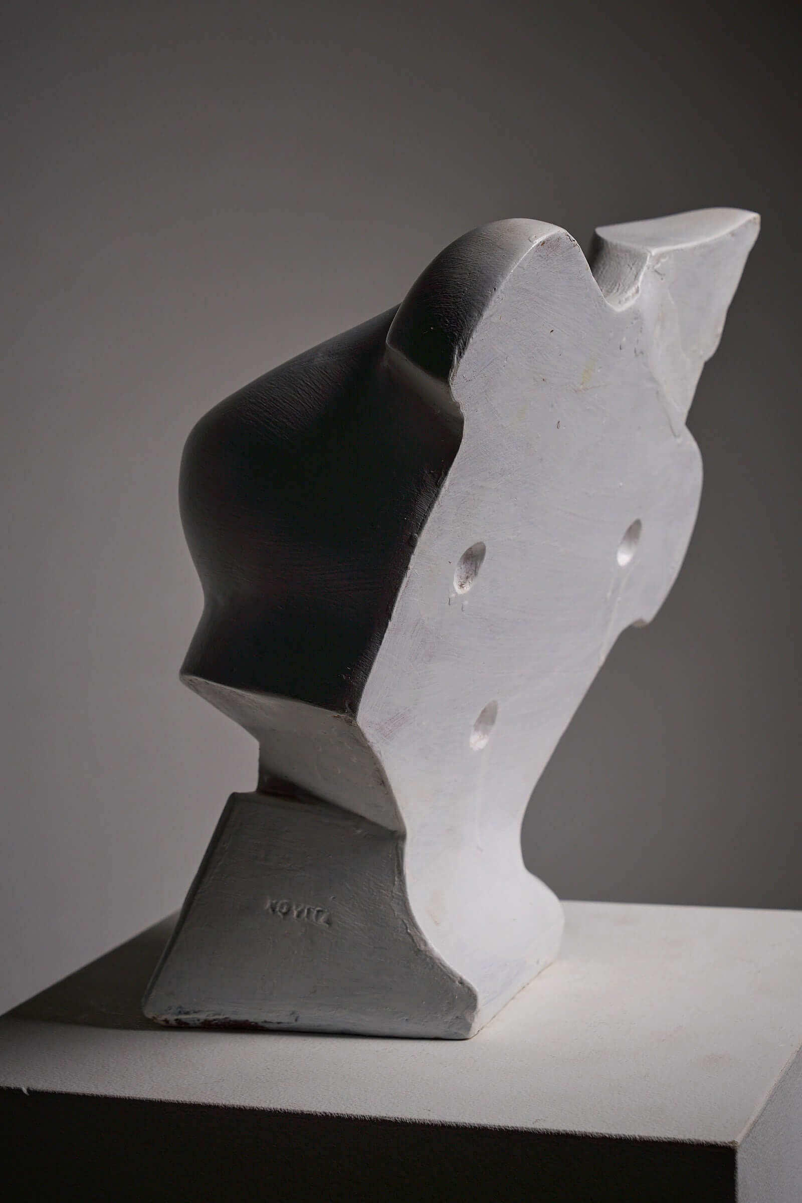 Mid-Century Plaster Display Busts by Hirondelle featuring a stylized female form sculpture.
