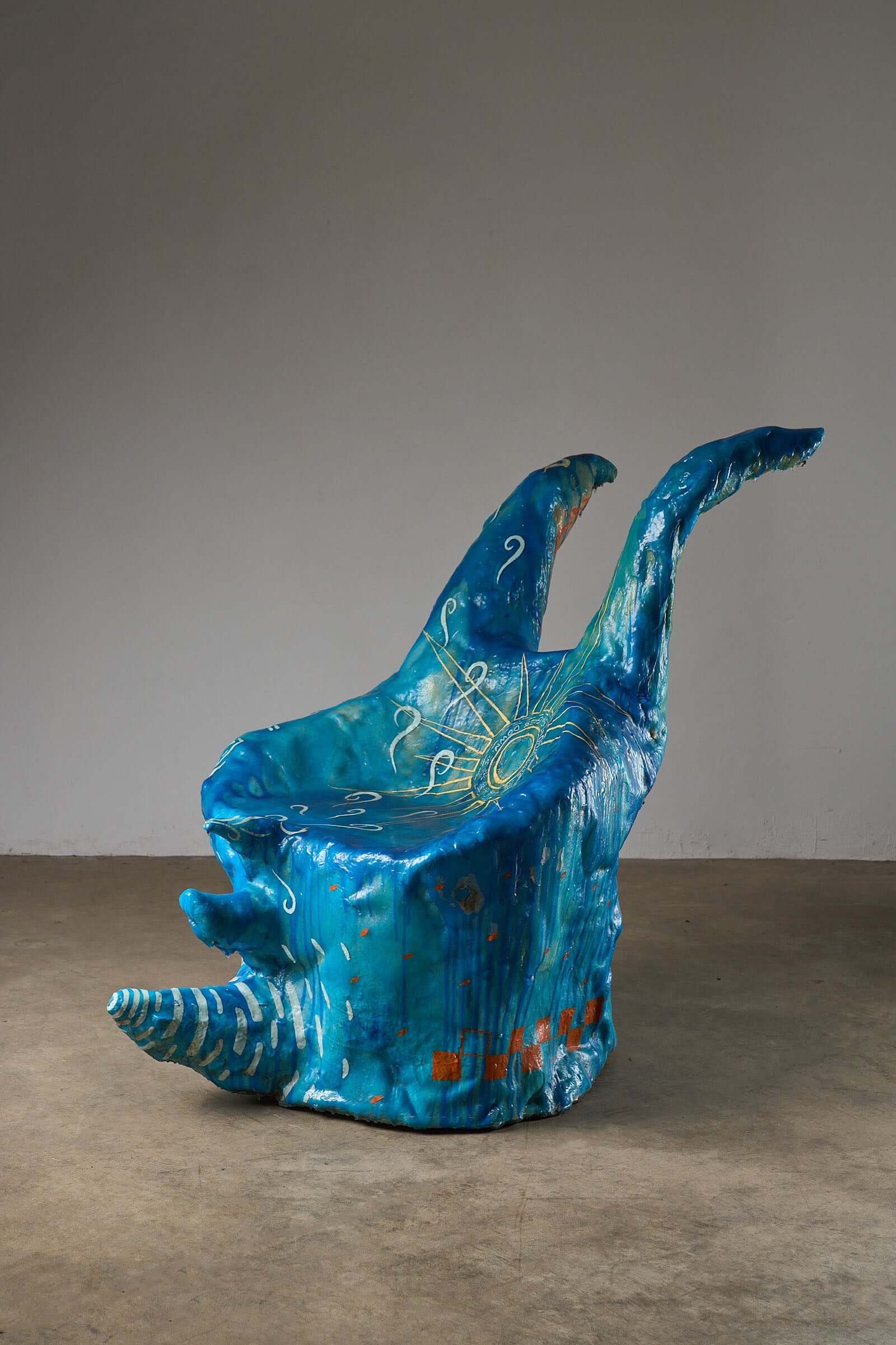 The Sun Who Never Goes Down Polyester Chair by Arne Quinze, 1971, vibrant blue sculptural chair design.