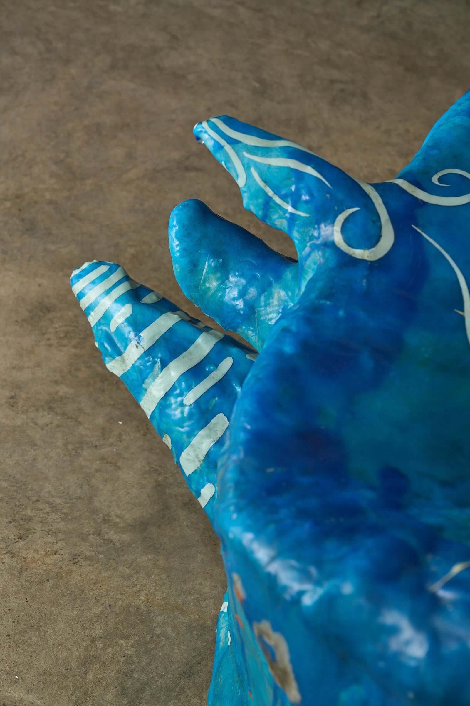 Close-up view of "The Sun Who Never Goes Down" Polyester Chair by Arne Quinze, 1971, showcasing its unique blue design.