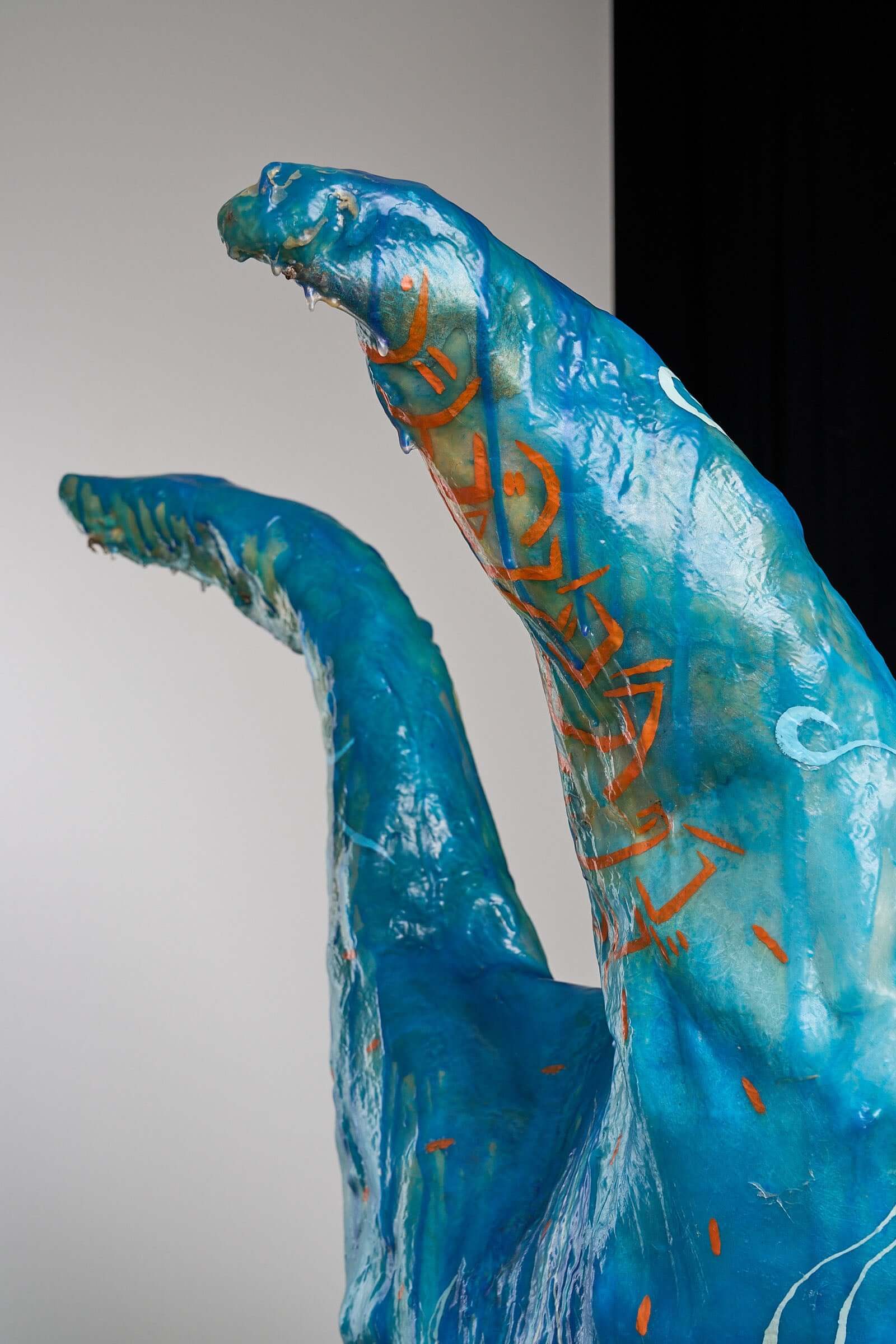 Close-up of 'The Sun Who Never Goes Down' Polyester Chair by Arne Quinze, 1971, showcasing vibrant blue details.