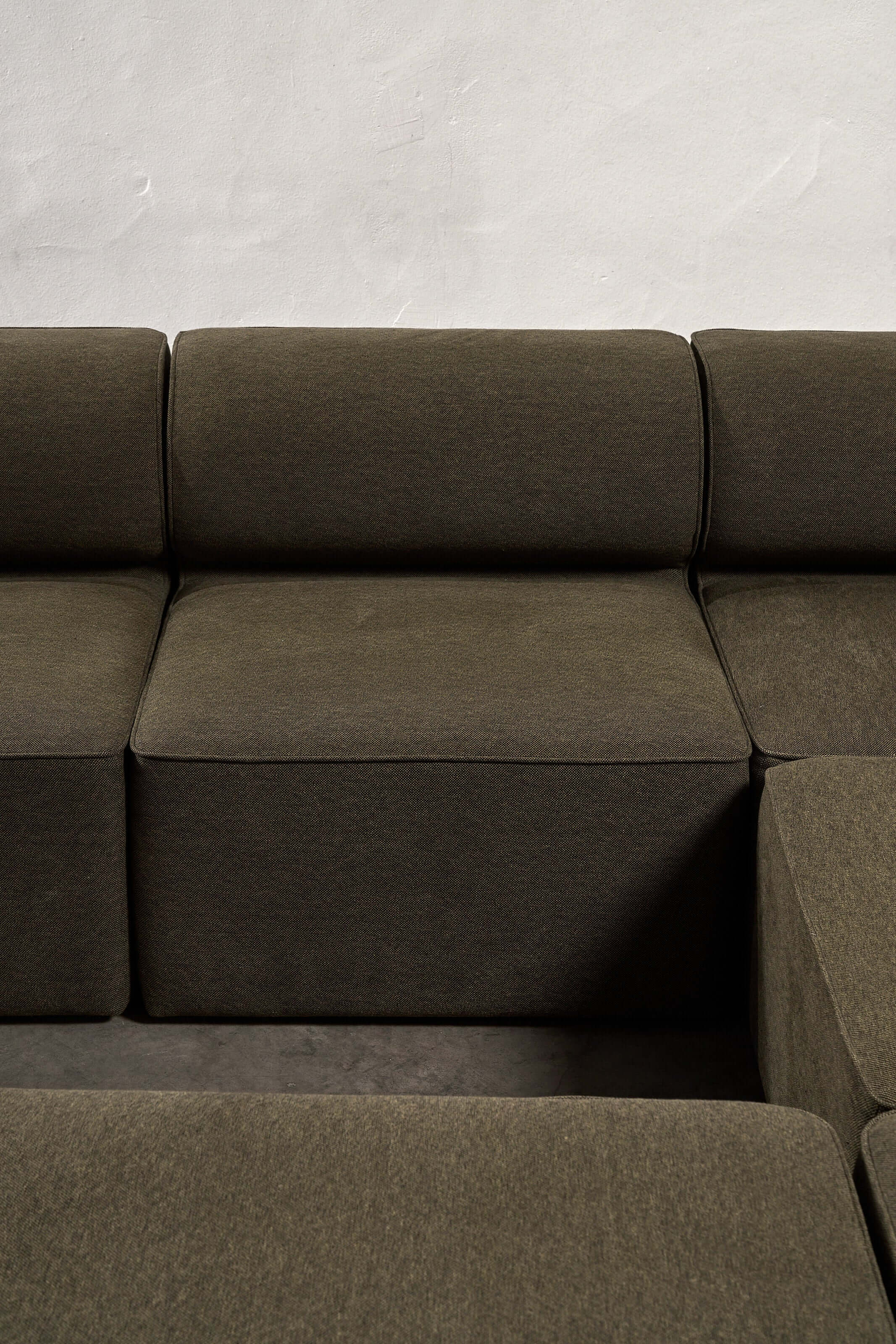 Eave Modular Sofa by Norm Architects in Grey Green top view showcasing plush seating and minimalist design.