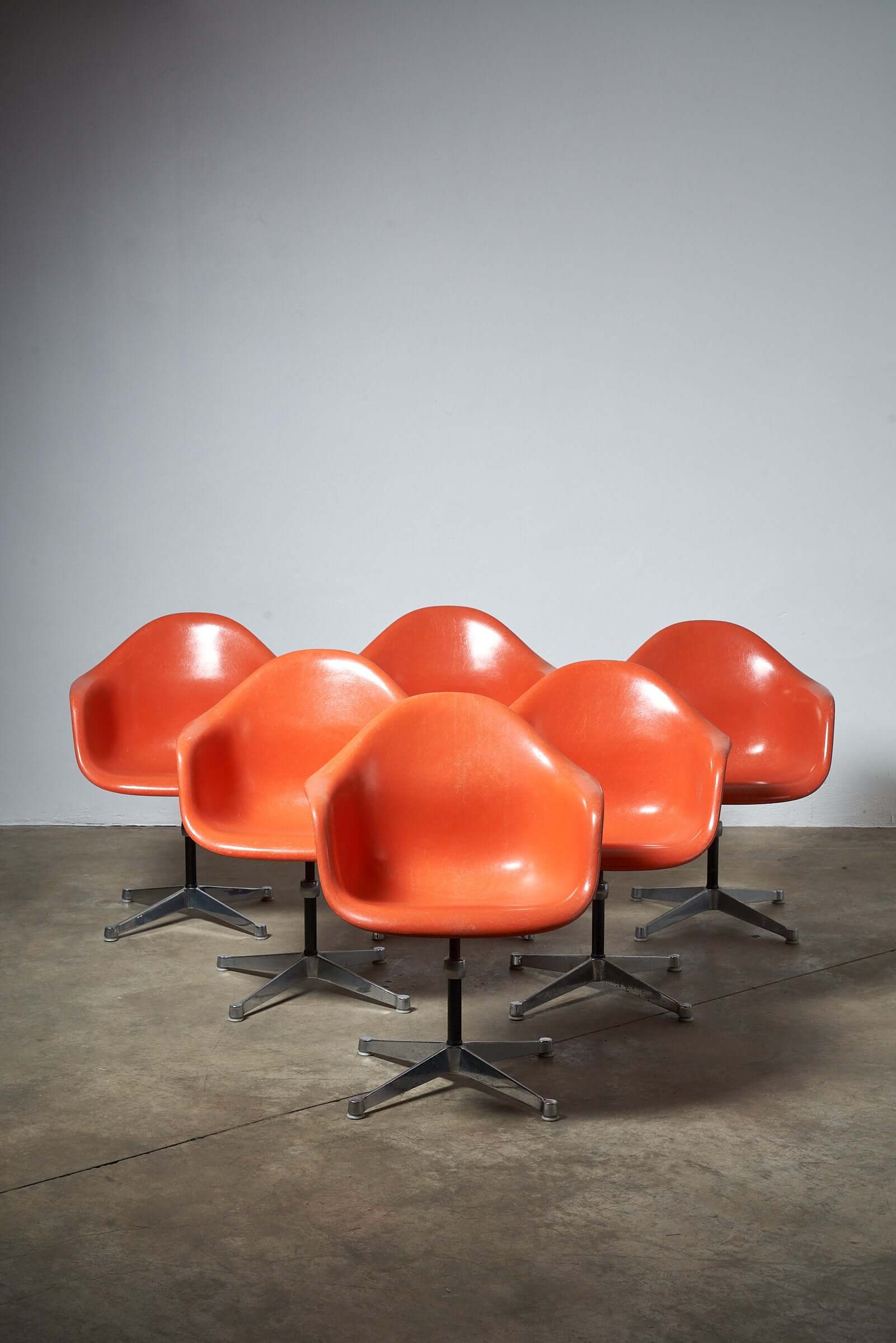 Charles Eames Orange Fiberglass Dining Chairs - Main Image