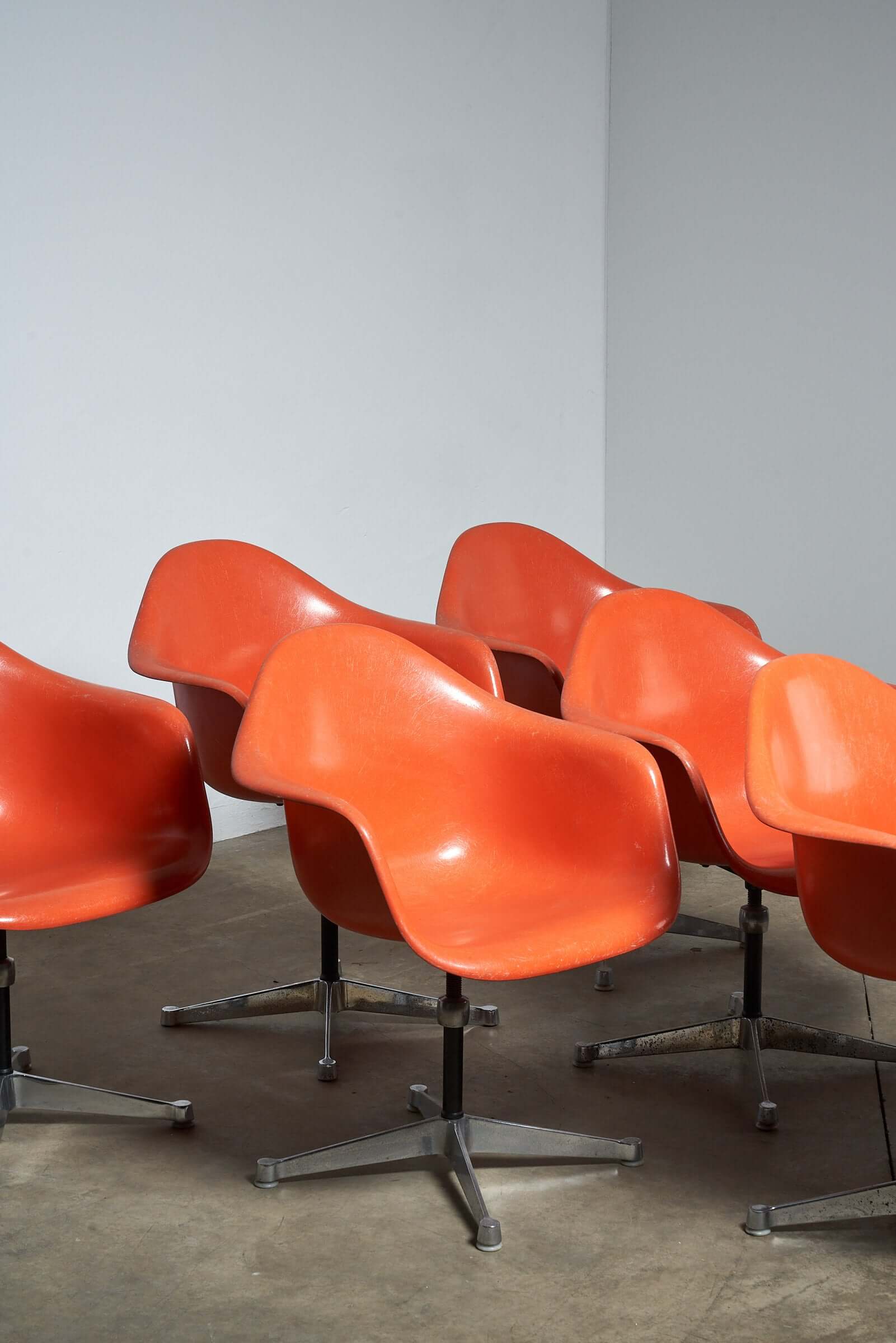 Charles Eames Orange Fiberglass Dining Chairs - Main Image