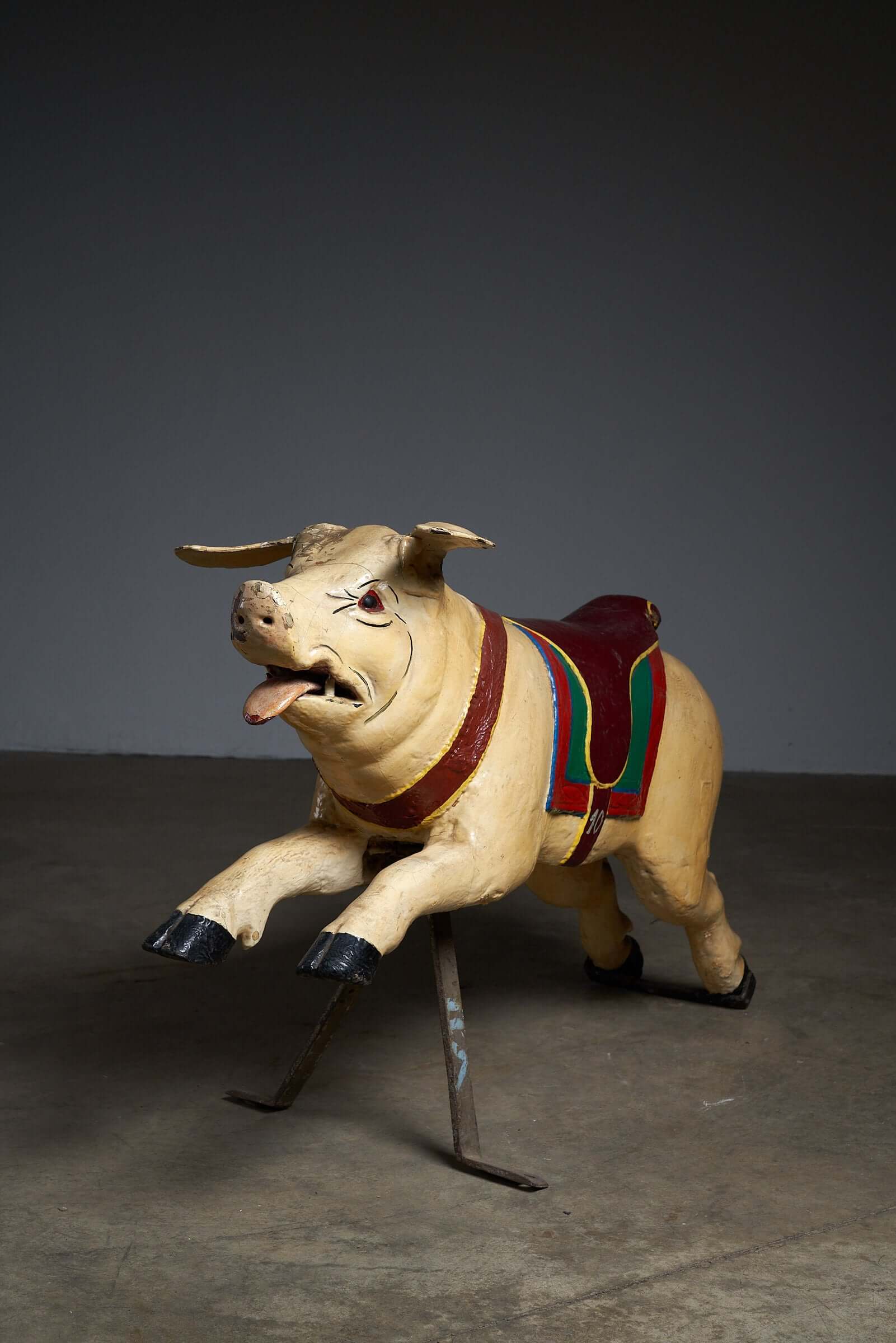 Carved Wooden Carousel Pig Figure, hand-carved decorative folk art carousel figure, painted wood, vintage condition
