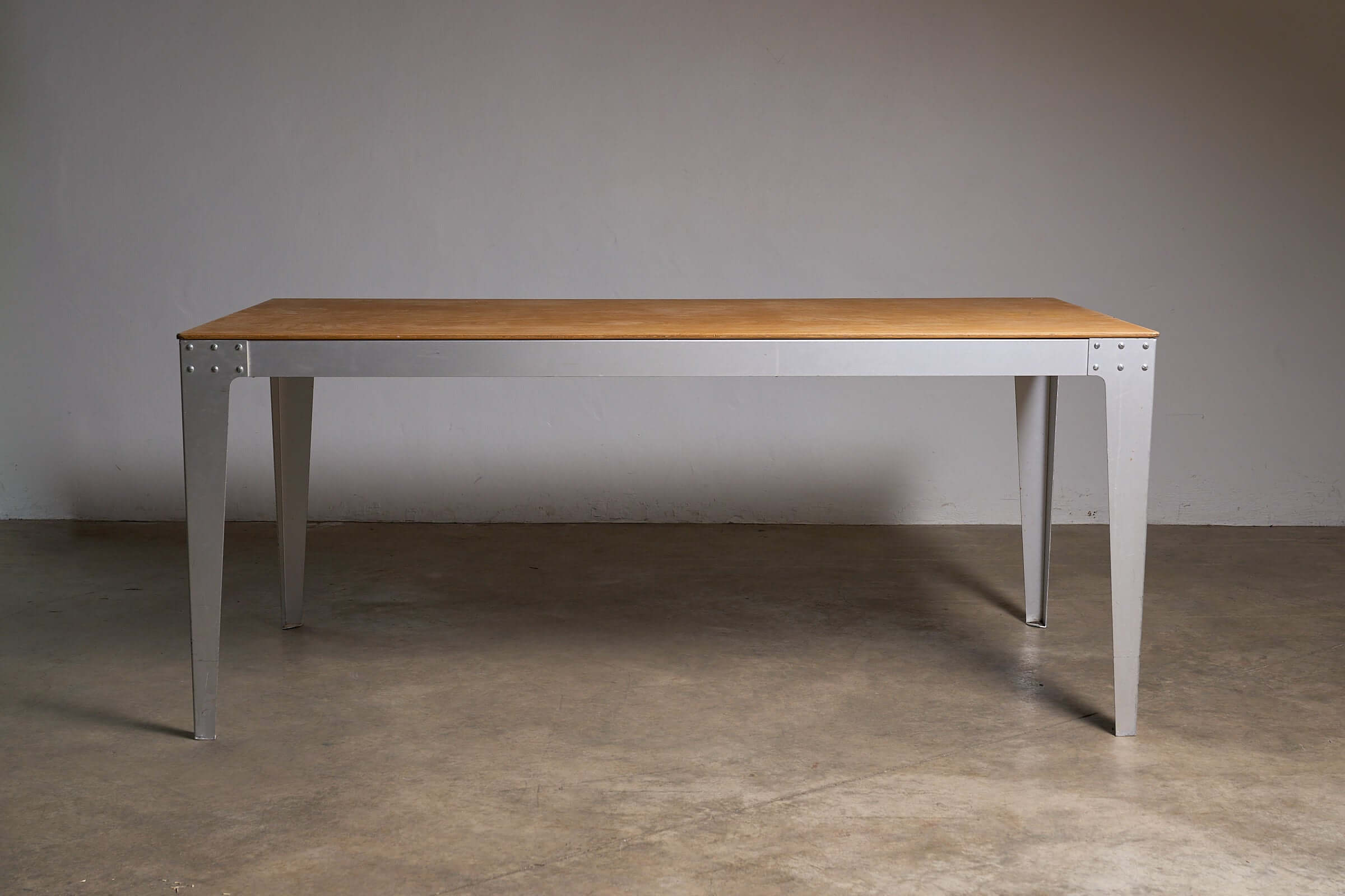 Piet Hein Eek Industrial Aluminium and Plywood Dining Table showcasing its unique design and materials.