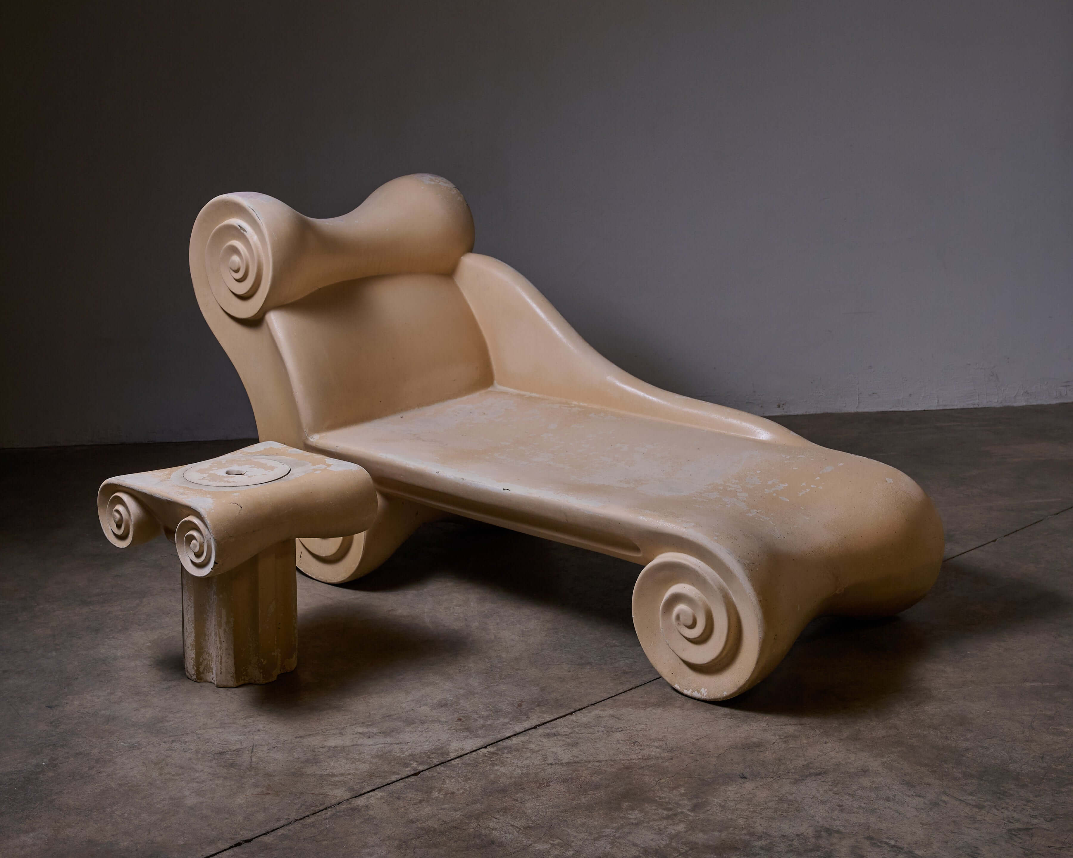 Ionic Column Chaise Longue, a 1980s Postmodern sculptural piece, available for worldwide delivery.