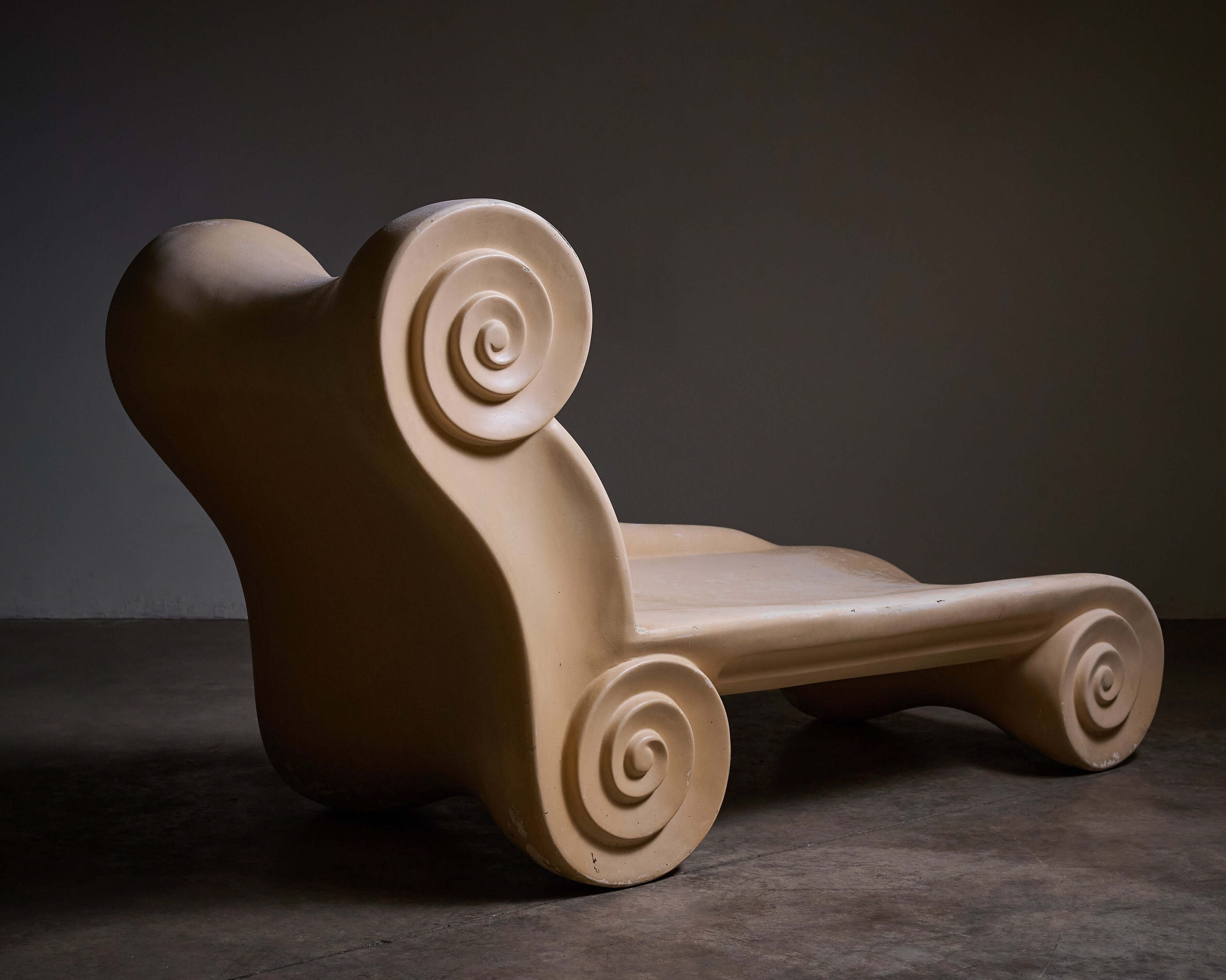 Ionic Column Chaise Longue showcasing a sculptural design from the Postmodern era with unique spiral details.