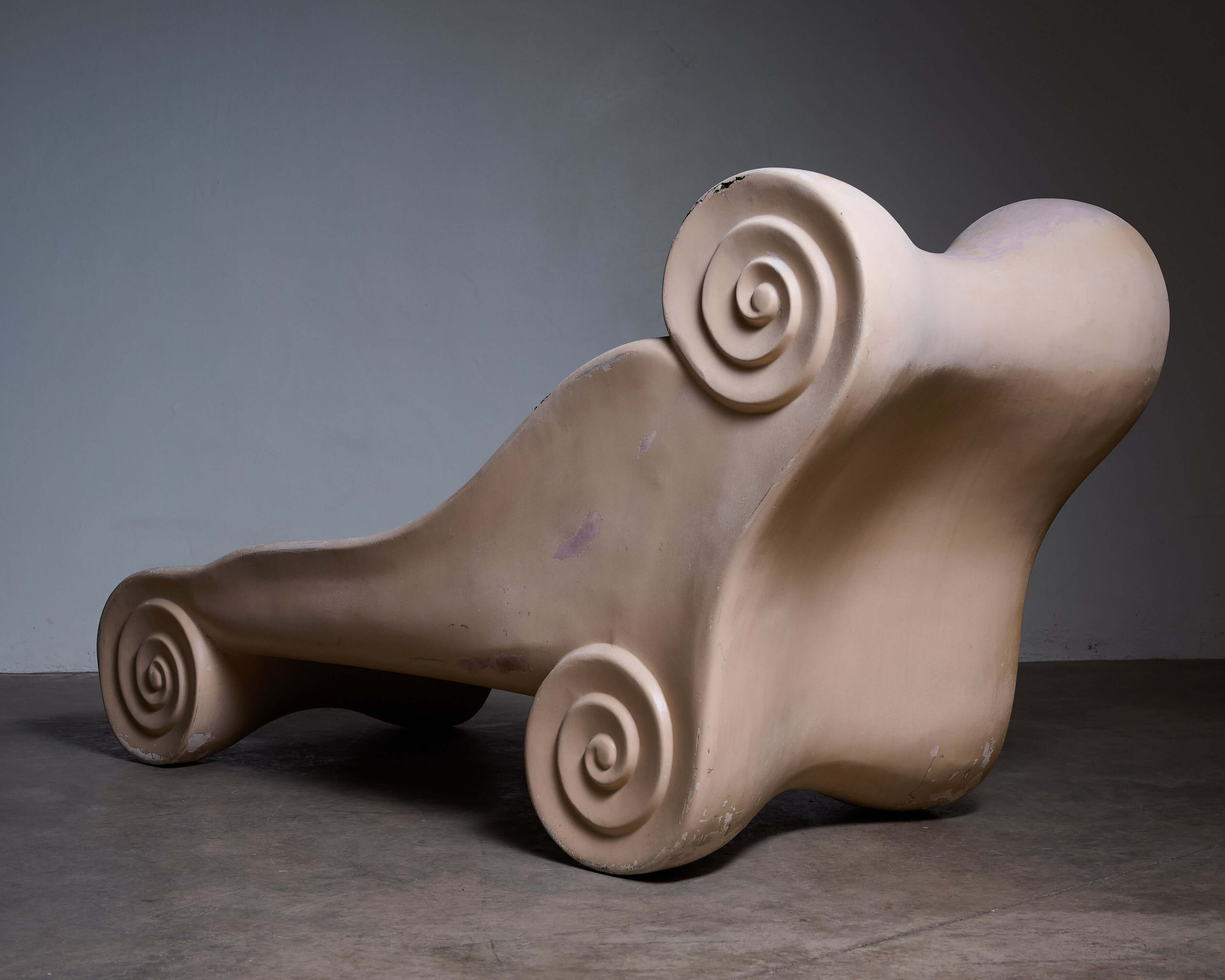Ionic Column Chaise Longue - 1980s Postmodern sculptural design with unique spiral details.