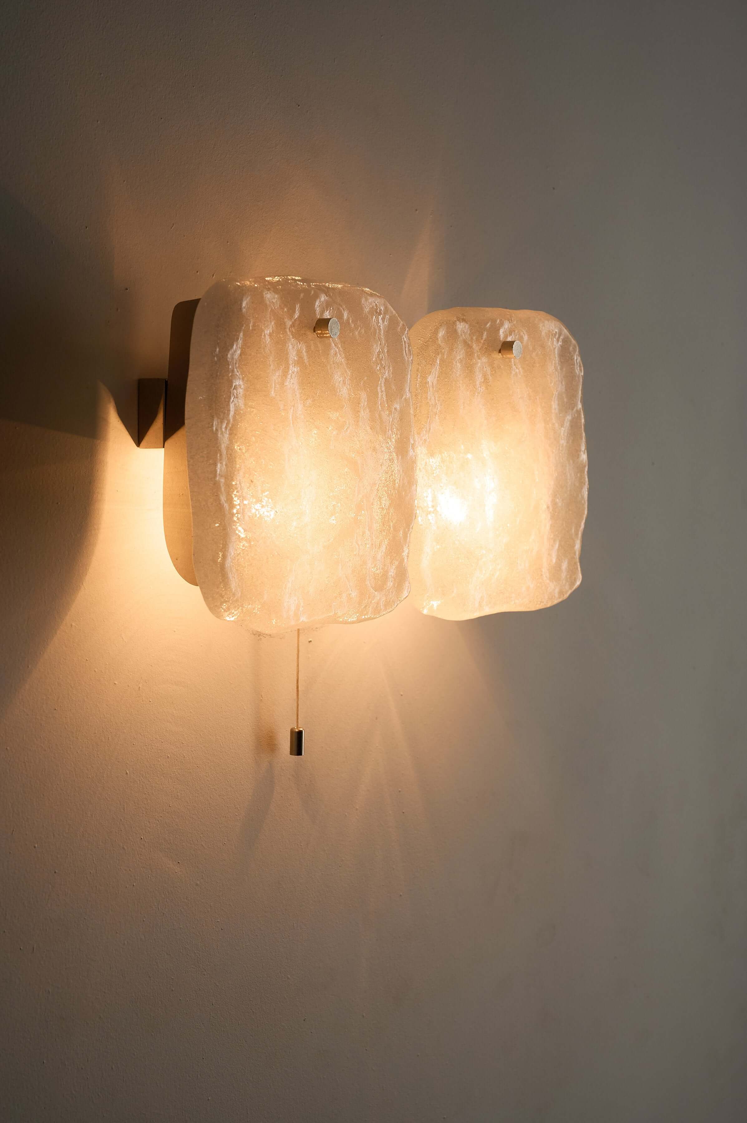Kalmar Franken 'Ice Glass' Wall Sconce Model 4483 featuring textured glass panels resembling melting ice.