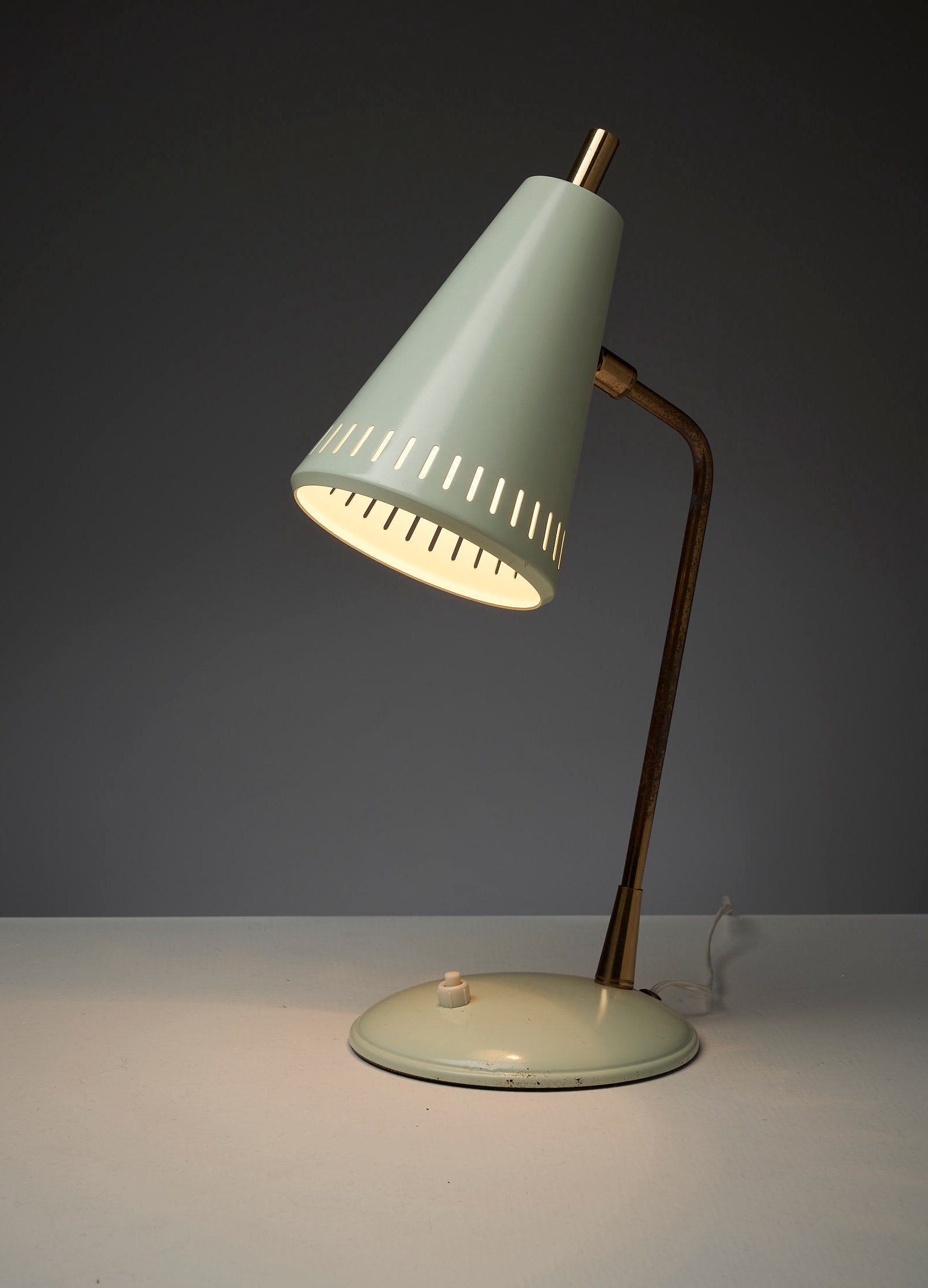 Adjustable Table Lamp in Patinated Brass & Green Metal