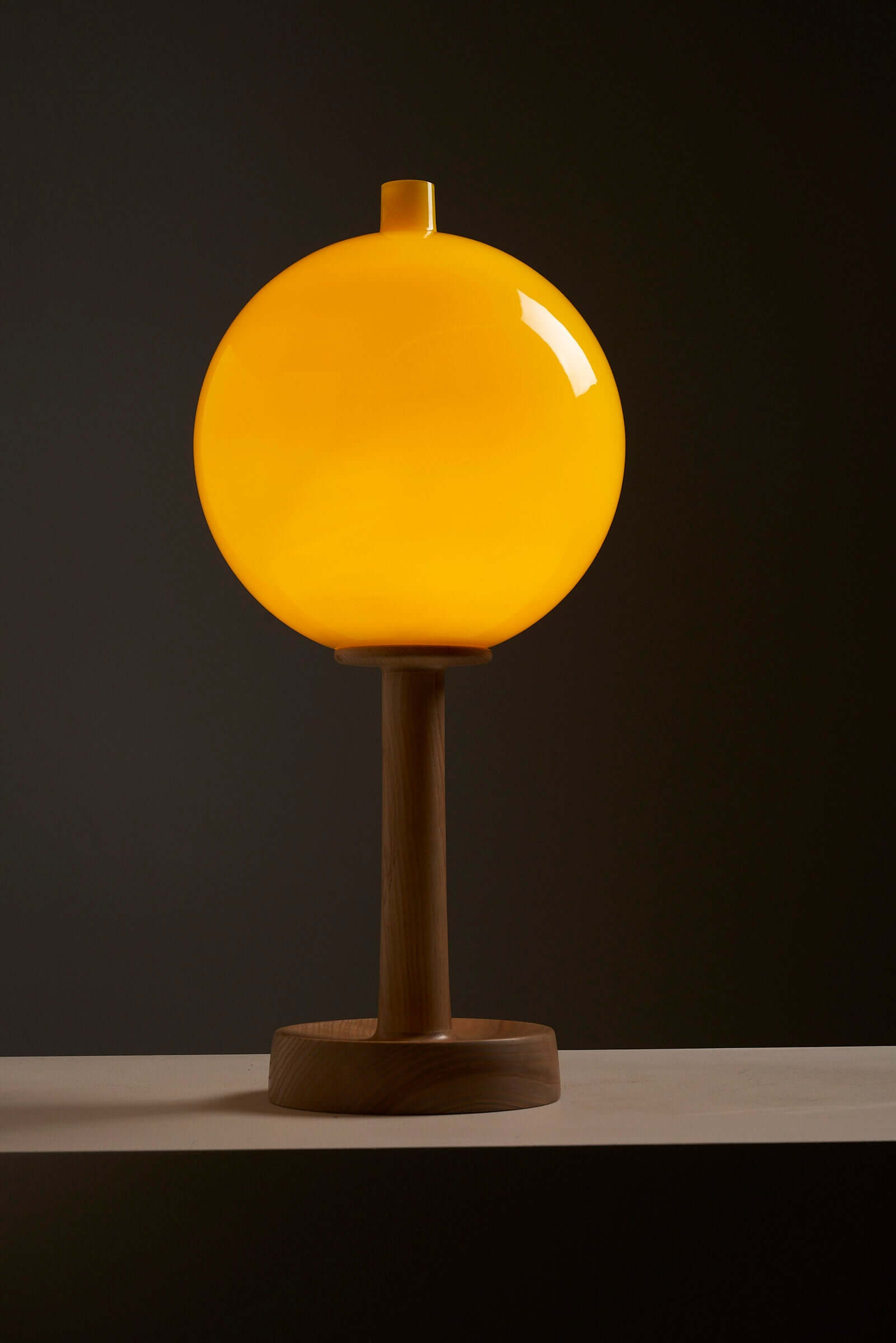Yellow Glass and Wood Table Lamp by Luxus Sweden