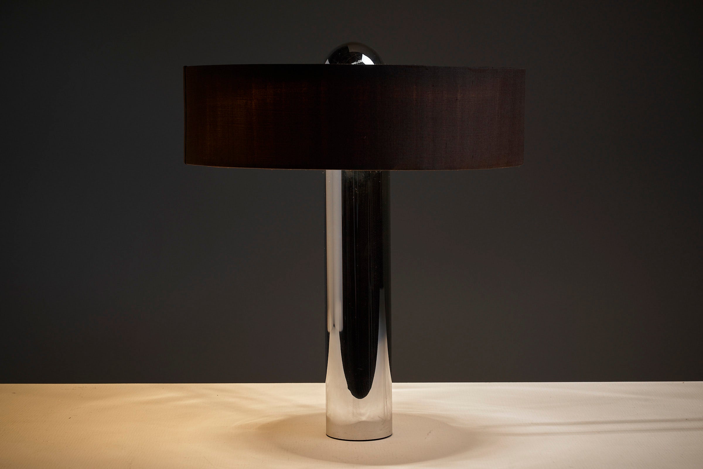 Solid Chrome Table Lamp With Brown Shade